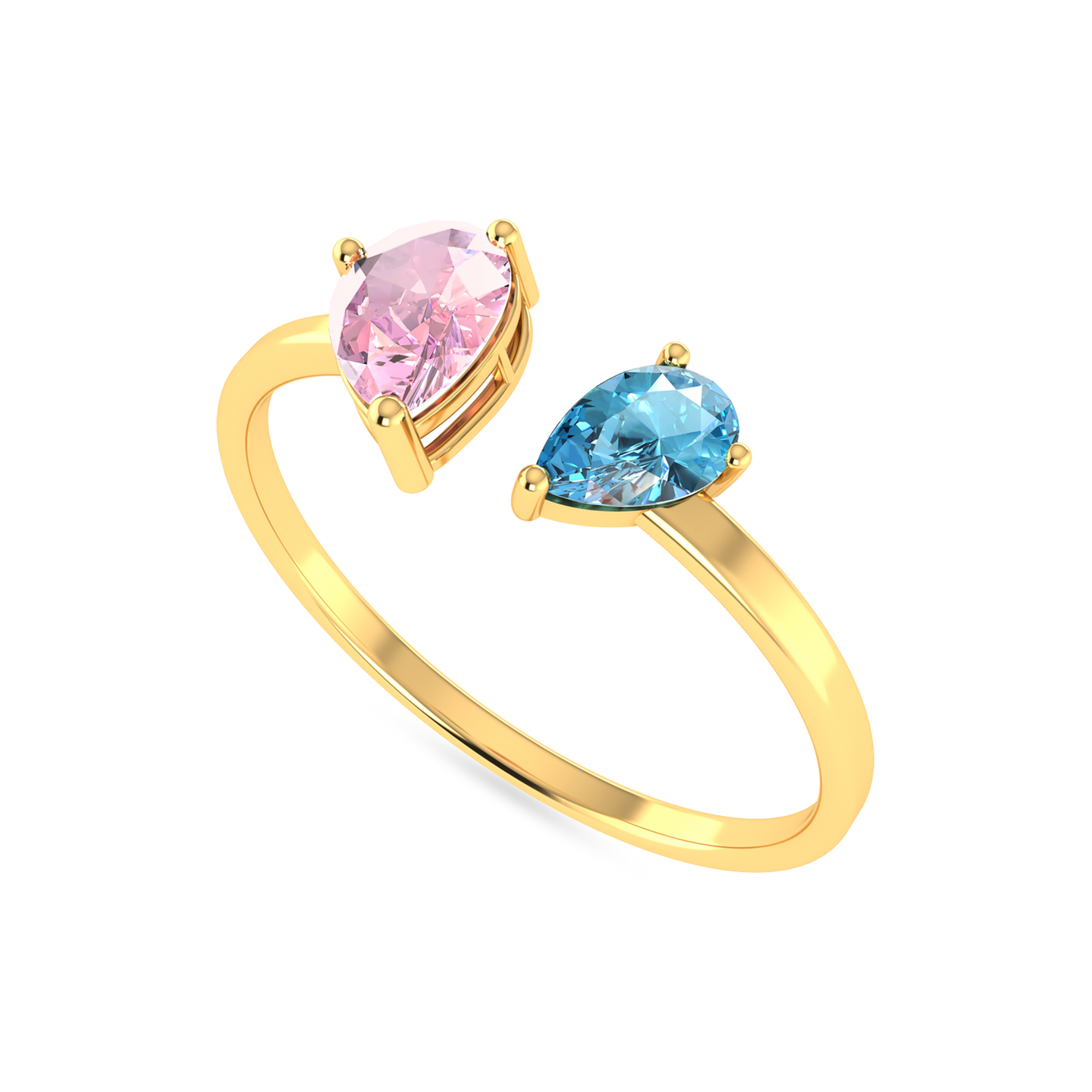 Colored Stones Two Headed Ring In 14K Gold - 3 Colored Stones Two Headed Ring In 14K Gold - 3