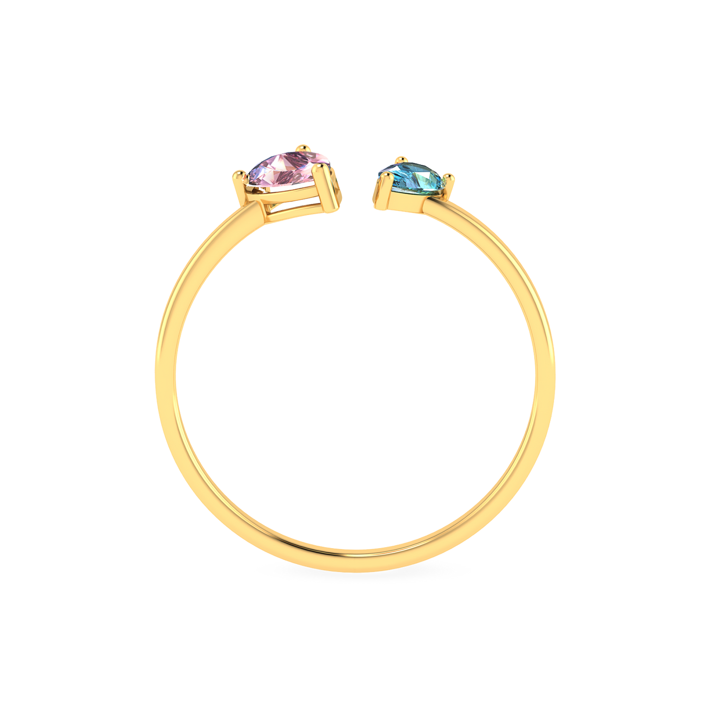 Colored Stones Two Headed Ring In 14K Gold - 4 Colored Stones Two Headed Ring In 14K Gold - 4