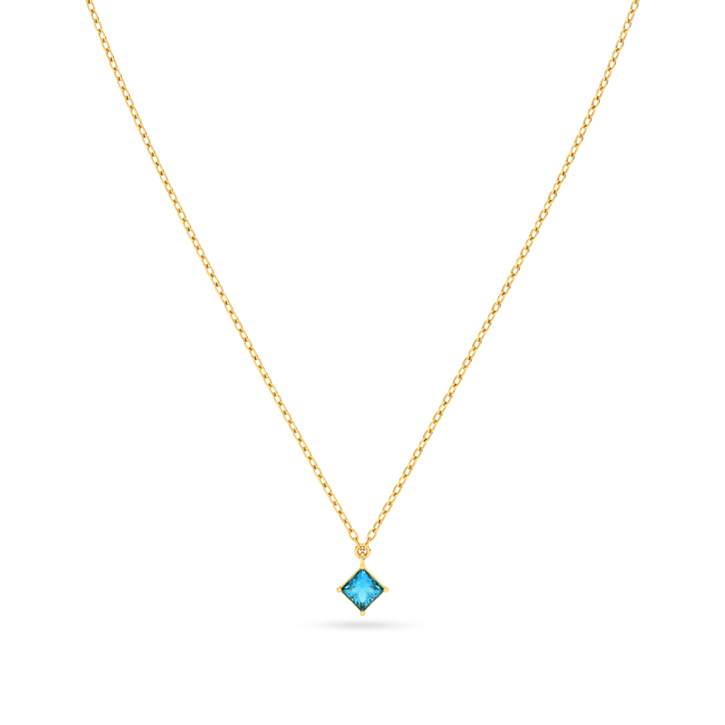 Aqua Blue Stone Necklace In 14K Gold - 3 Aqua Blue Stone Necklace In 14K Gold - 3