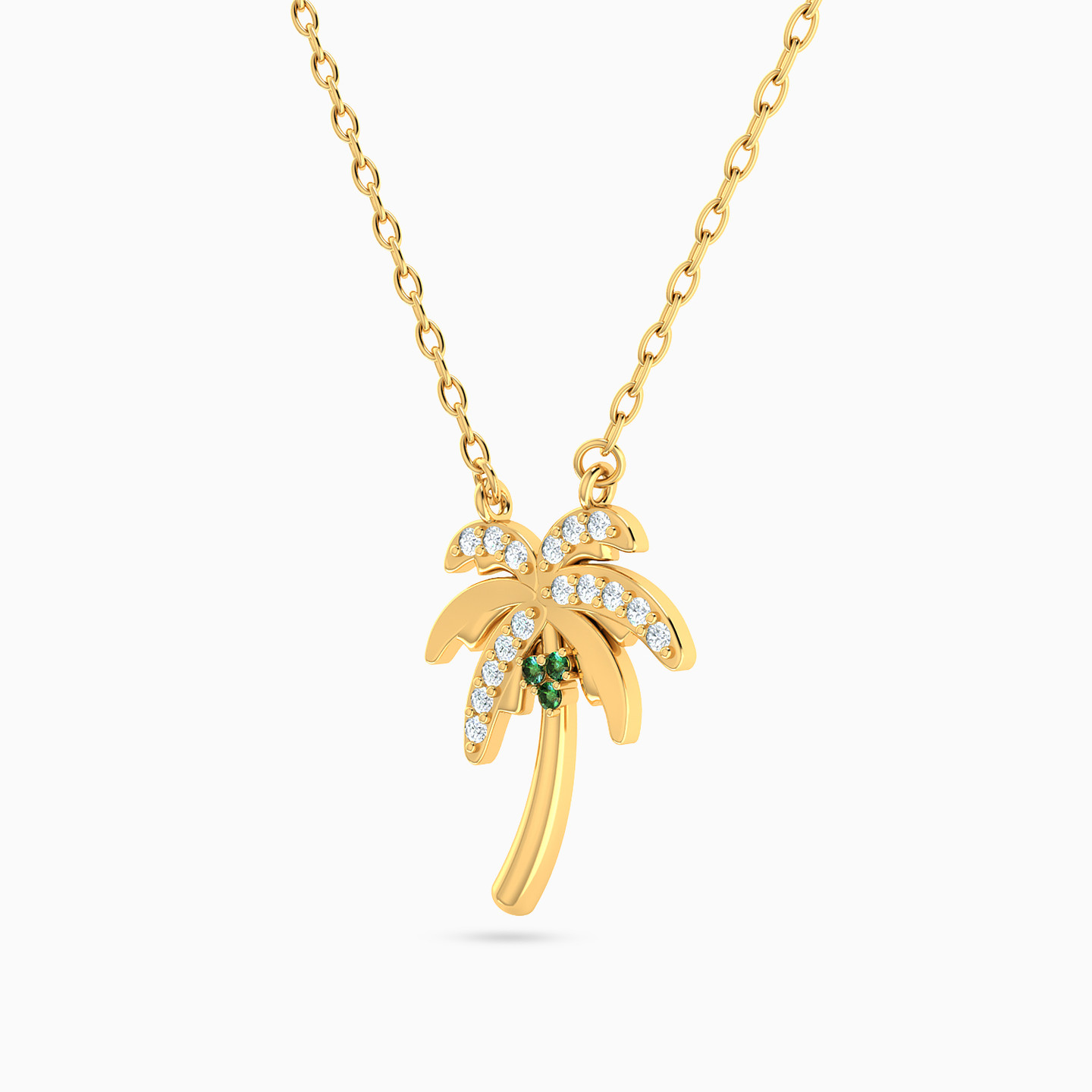 Palm Tree Colored Stones Necklace In 14K Gold - 2 Palm Tree Colored Stones Necklace In 14K Gold - 2