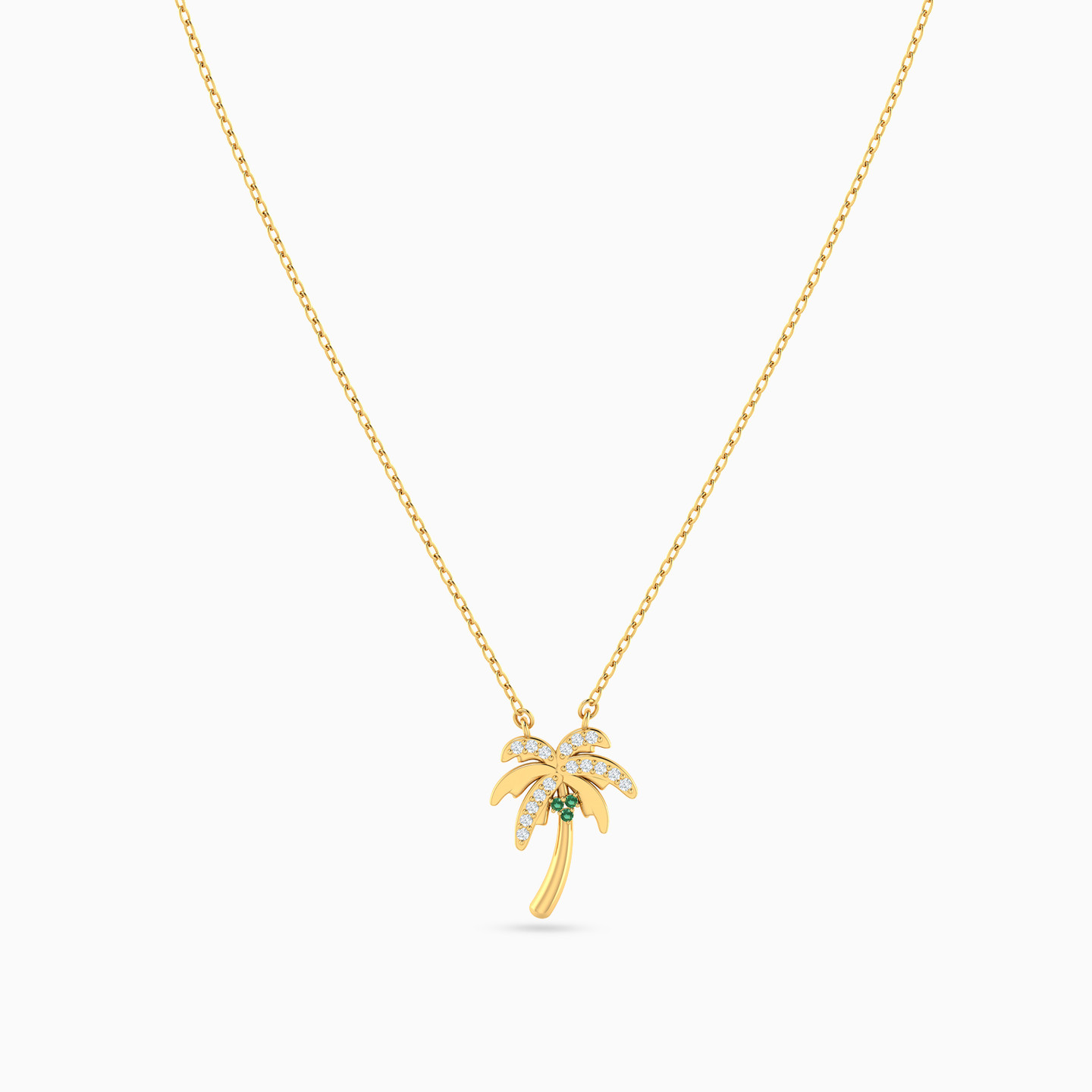 Palm Tree Colored Stones Necklace In 14K Gold - 3 Palm Tree Colored Stones Necklace In 14K Gold - 3