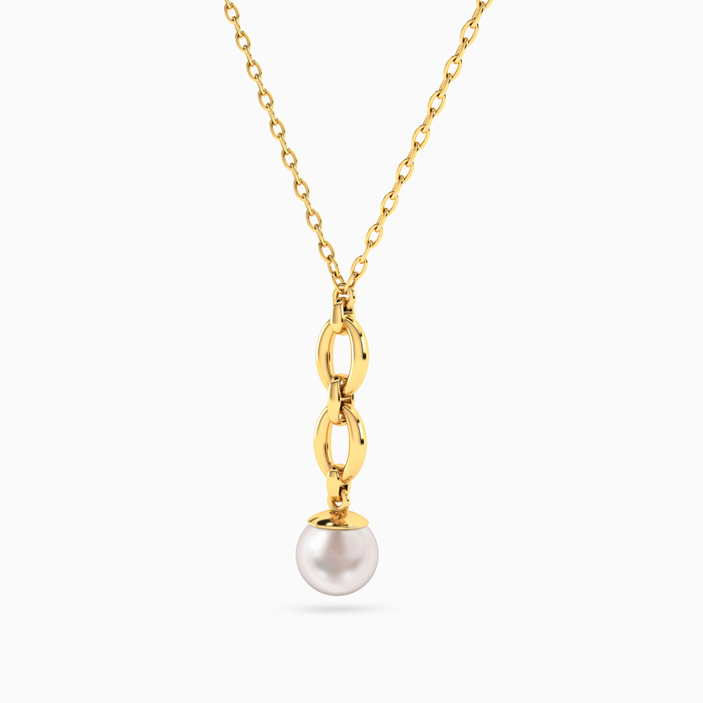 Link Chain Pearl Necklace In 14K Gold - 2 Link Chain Pearl Necklace In 14K Gold - 2