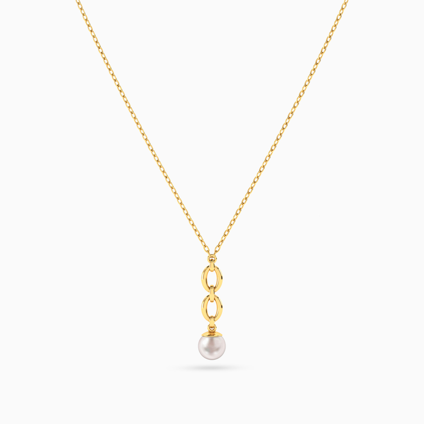 Link Chain Pearl Necklace In 14K Gold - 3 Link Chain Pearl Necklace In 14K Gold - 3