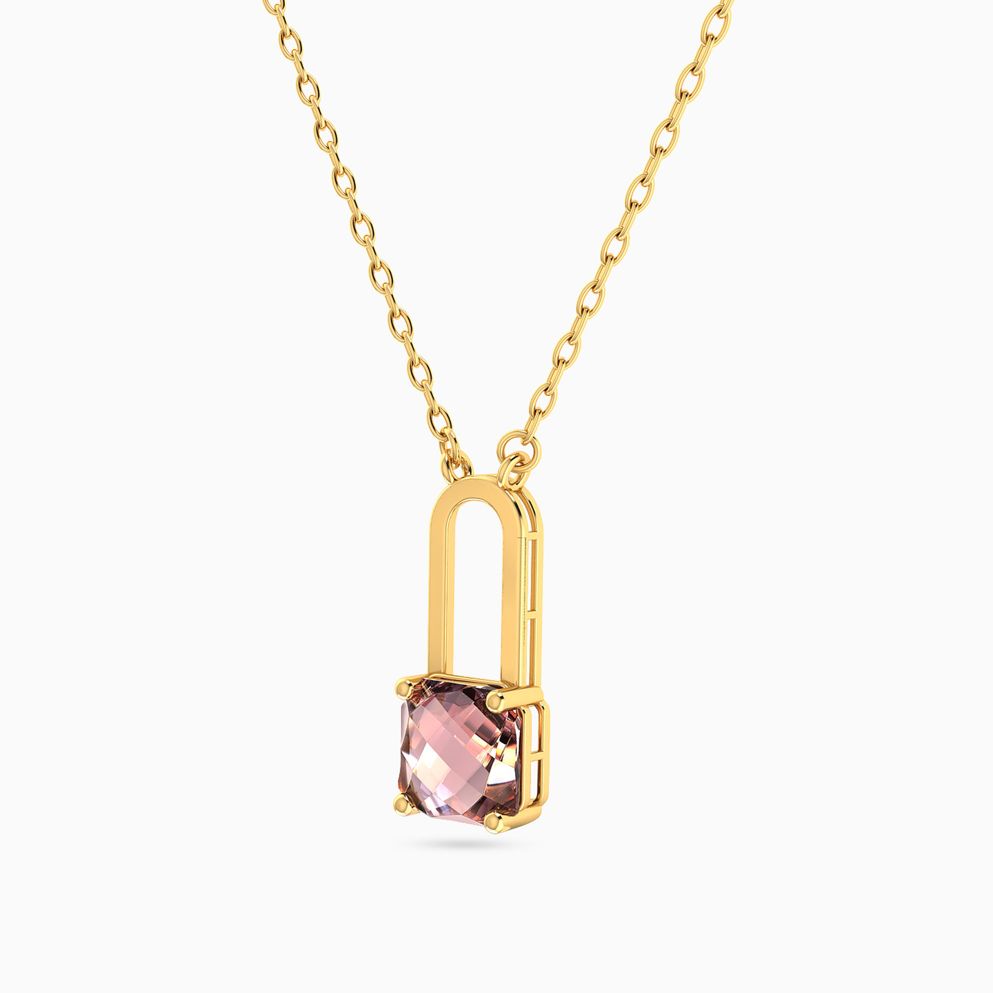 Lock Purple Stone Necklace In 14K Gold - 2 Lock Purple Stone Necklace In 14K Gold - 2