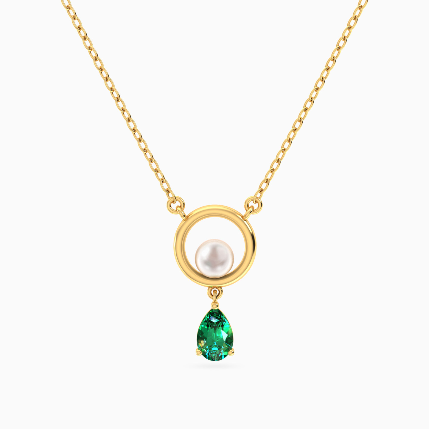 Orbit Green Stone & Pearl Necklace In 14K Gold Orbit Green Stone & Pearl Necklace In 14K Gold