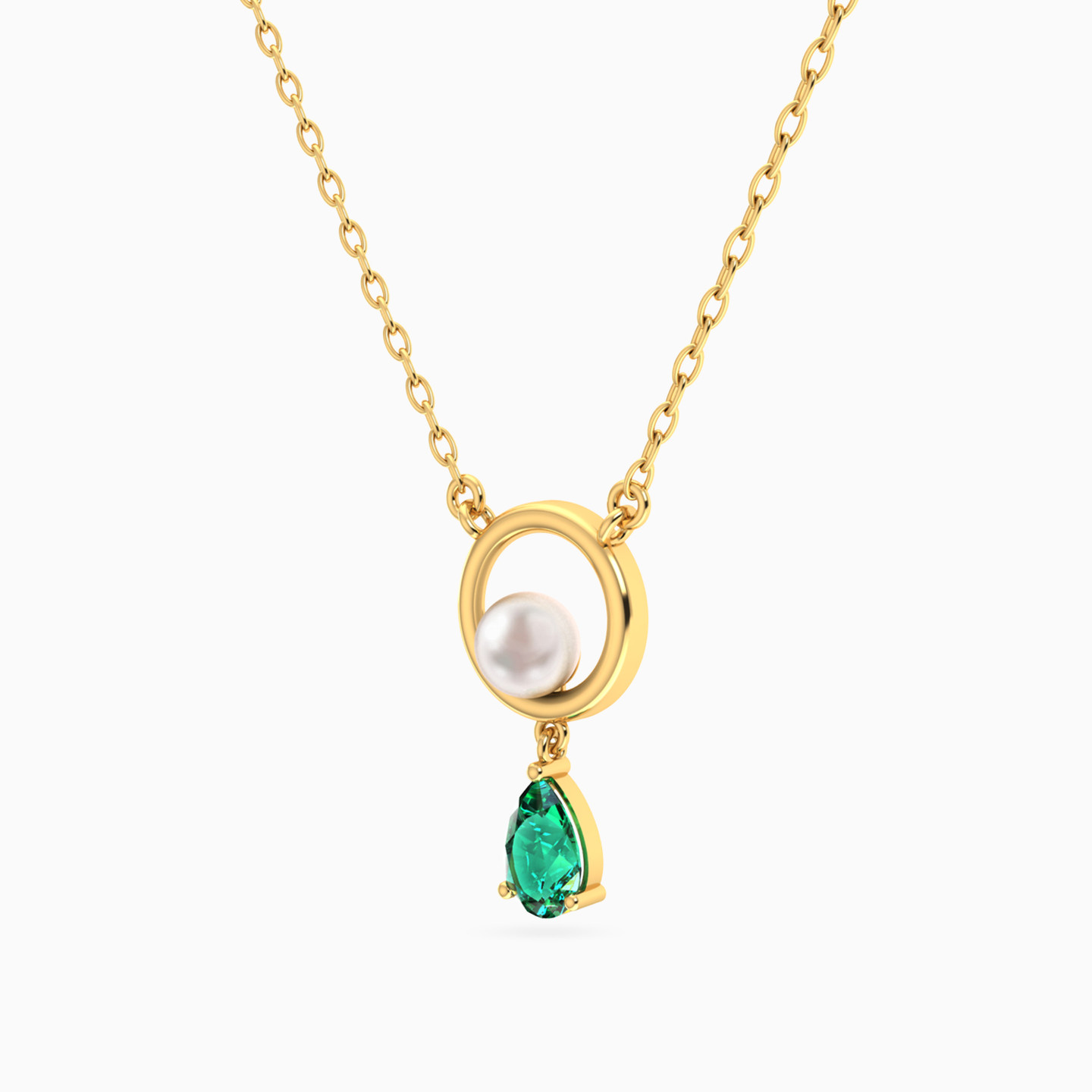 Orbit Green Stone & Pearl Necklace In 14K Gold - 2 Orbit Green Stone & Pearl Necklace In 14K Gold - 2