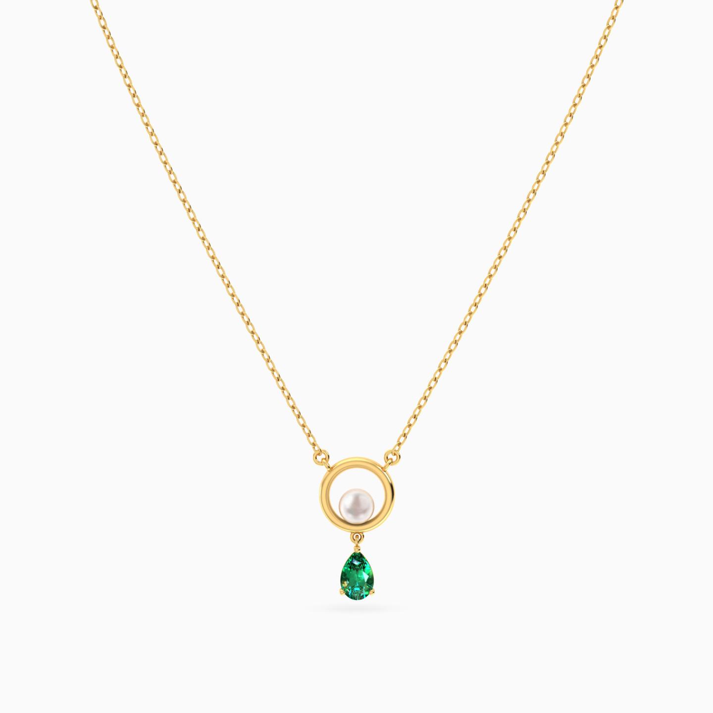 Orbit Green Stone & Pearl Necklace In 14K Gold - 3 Orbit Green Stone & Pearl Necklace In 14K Gold - 3
