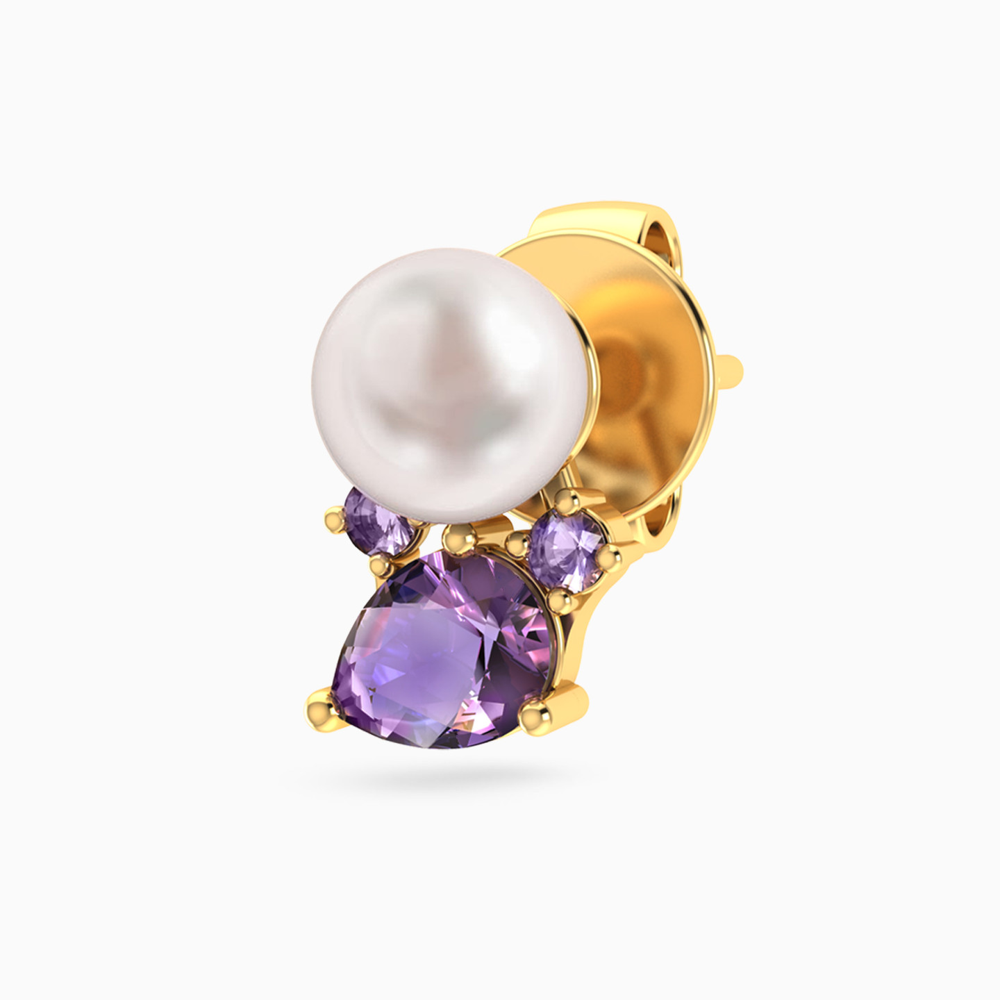 Teardrop Purple Stone & Pearl Stud Earrings In 18K Gold - 4 Teardrop Purple Stone & Pearl Stud Earrings In 18K Gold - 4