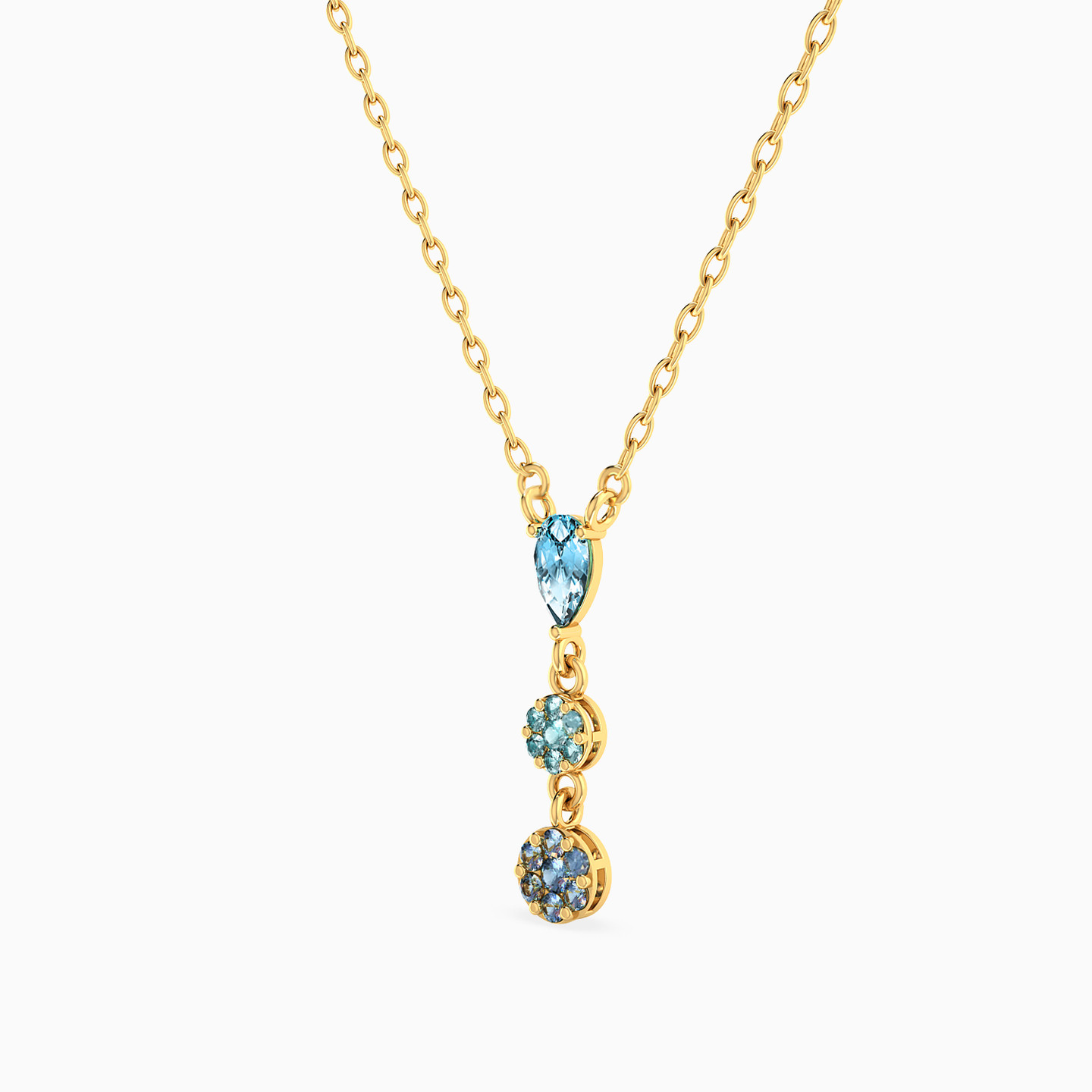 Pear Blue Stones Necklace In 18K Gold - 2 Pear Blue Stones Necklace In 18K Gold - 2