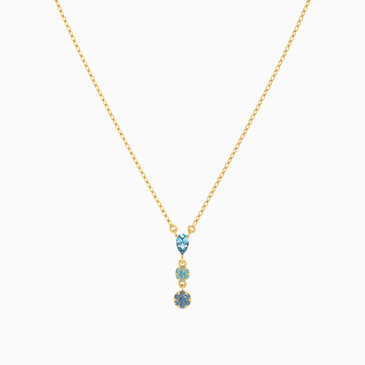 Pear Blue Stones Necklace In 18K Gold - 3 Pear Blue Stones Necklace In 18K Gold - 3