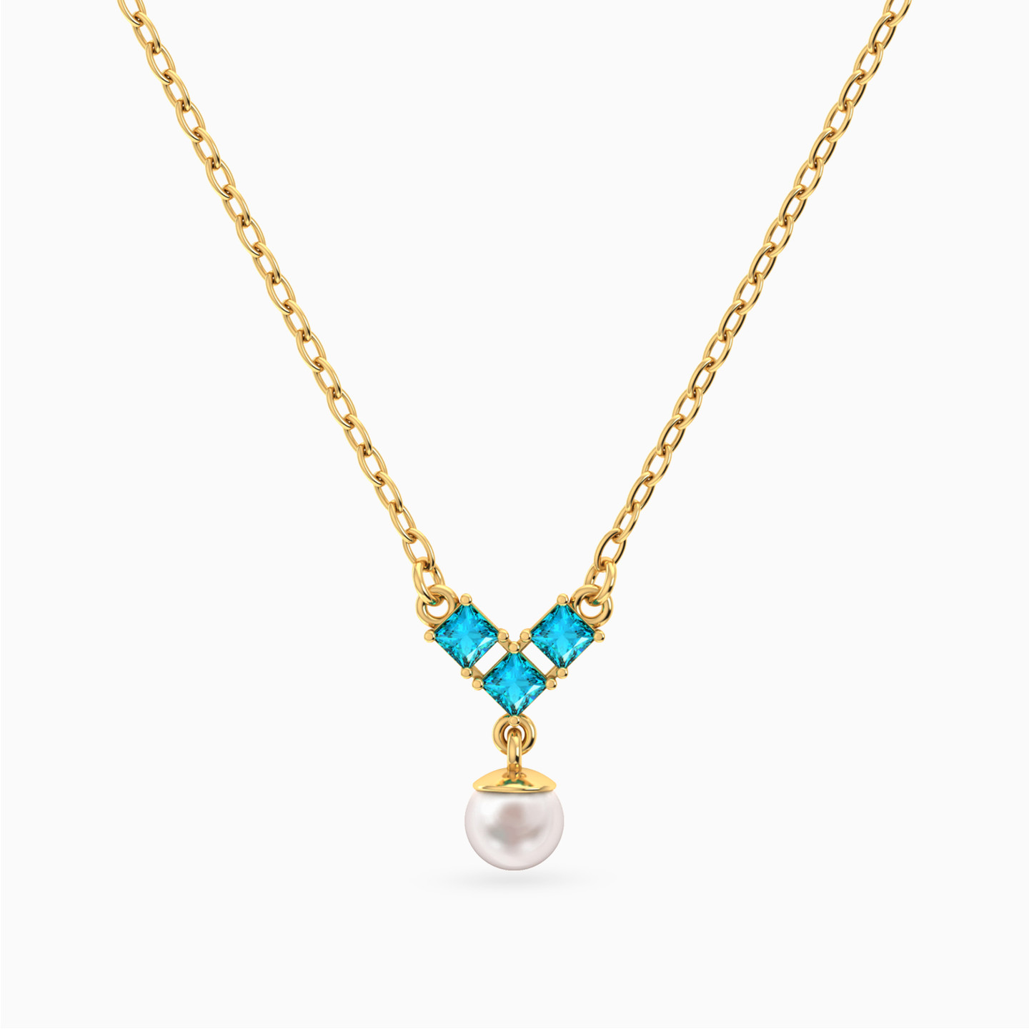 Square Blue Stones & Pearls Necklace In 18K Gold Square Blue Stones & Pearls Necklace In 18K Gold