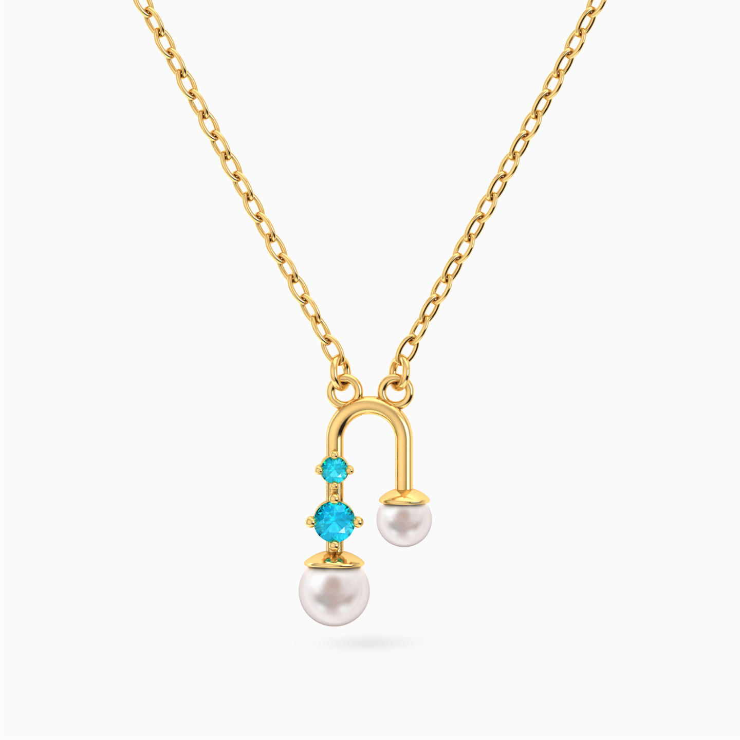 Curved Blue Stones & Pearls Necklace In 18K Gold Curved Blue Stones & Pearls Necklace In 18K Gold