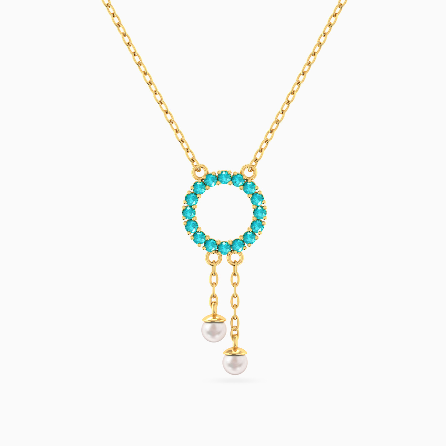 Circle Blue Stones & Pearls Necklace In 18K Gold Circle Blue Stones & Pearls Necklace In 18K Gold