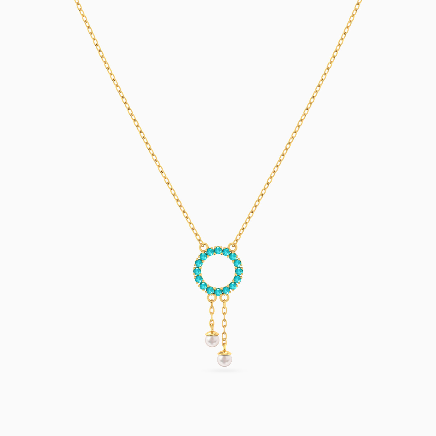 Circle Blue Stones & Pearls Necklace In 18K Gold - 3 Circle Blue Stones & Pearls Necklace In 18K Gold - 3