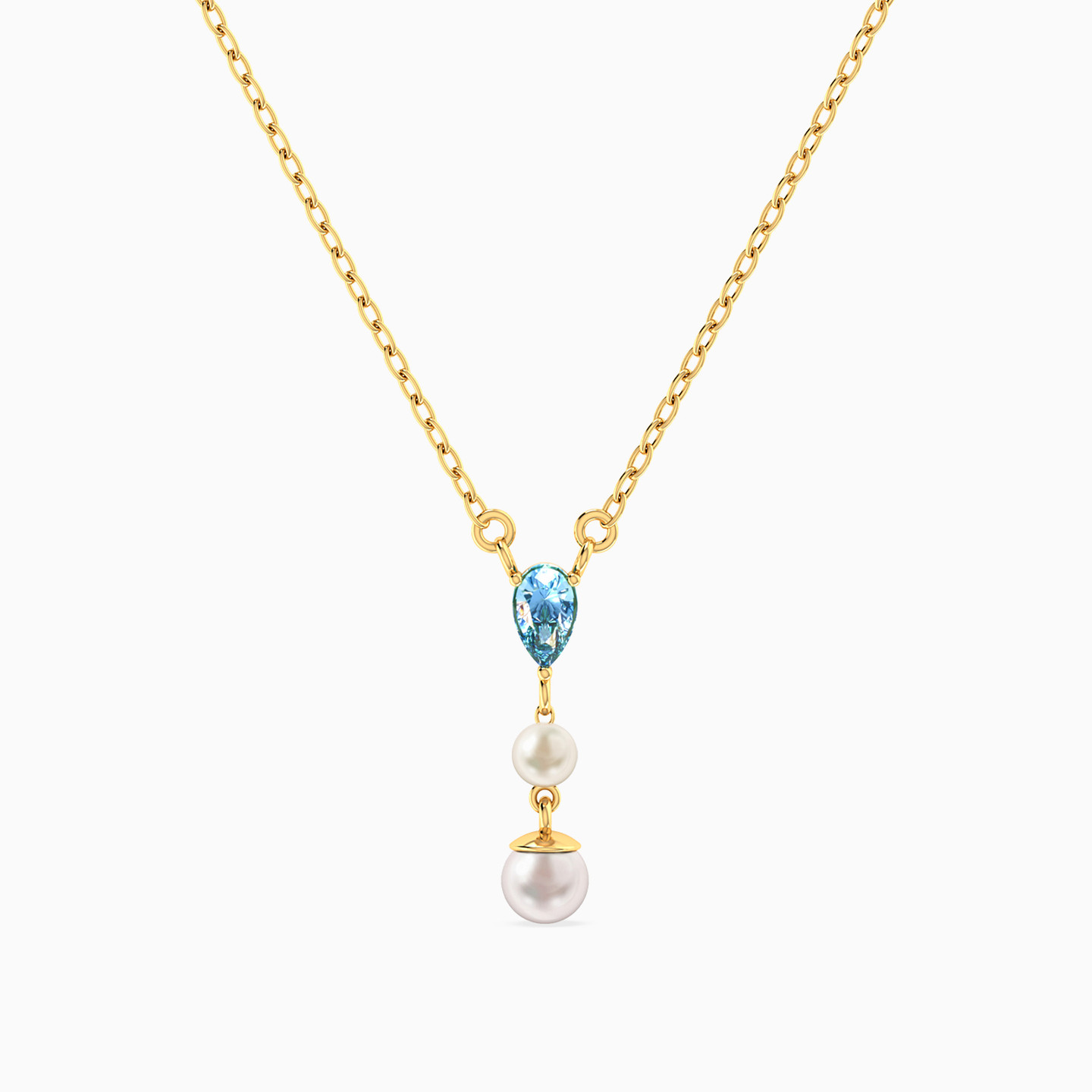 Pear Blue Stones & Pearls Necklace In 18K Gold Pear Blue Stones & Pearls Necklace In 18K Gold