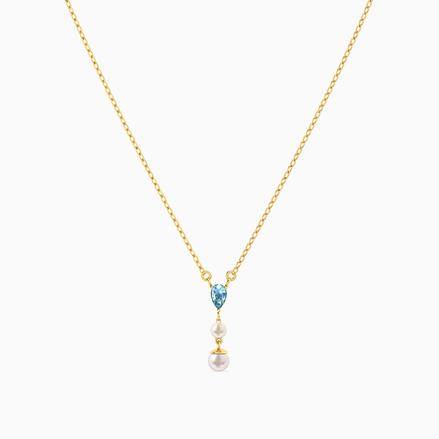 Pear Blue Stones & Pearls Necklace In 18K Gold - 3 Pear Blue Stones & Pearls Necklace In 18K Gold - 3