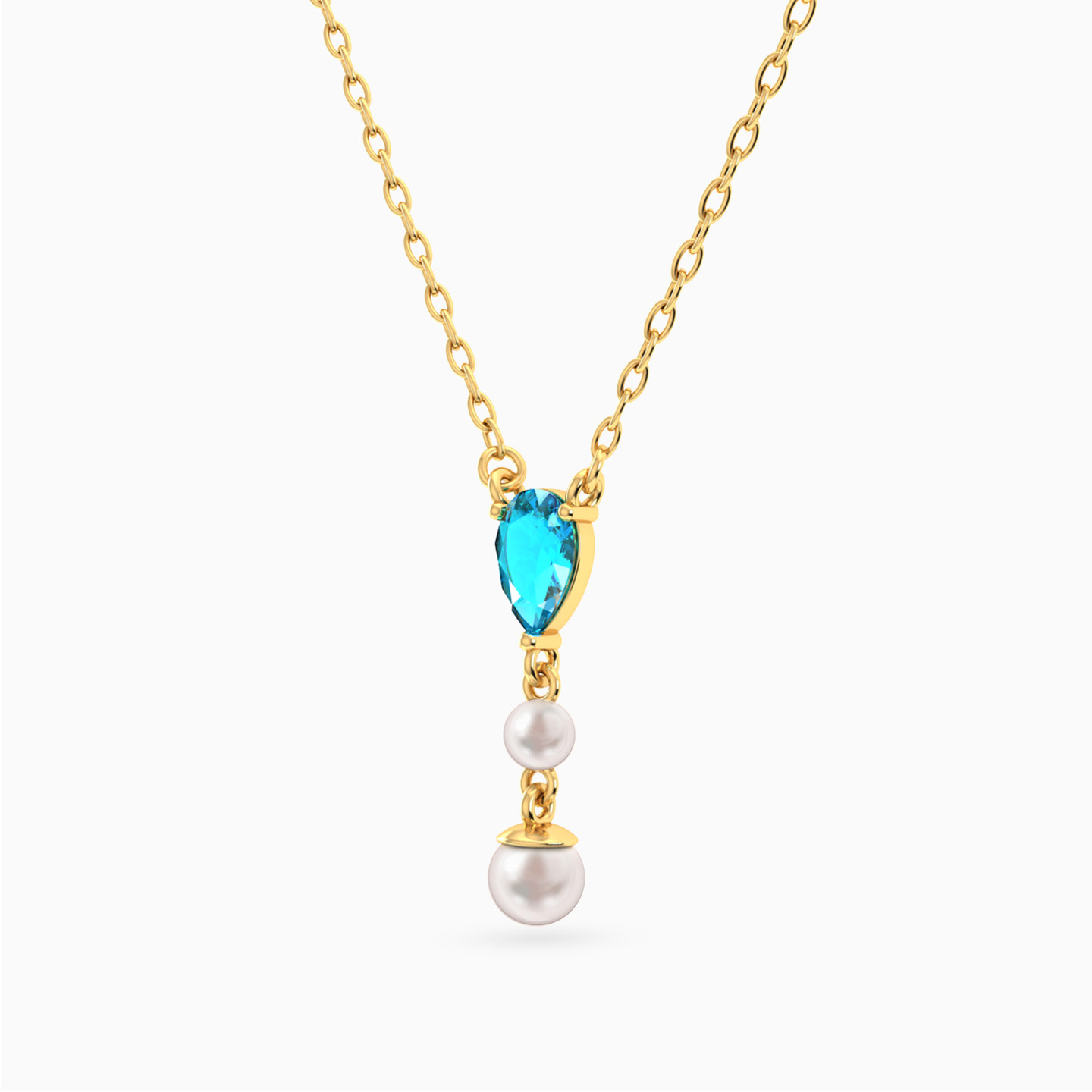 Pear Blue Stones & Pearls Necklace In 18K Gold - 2