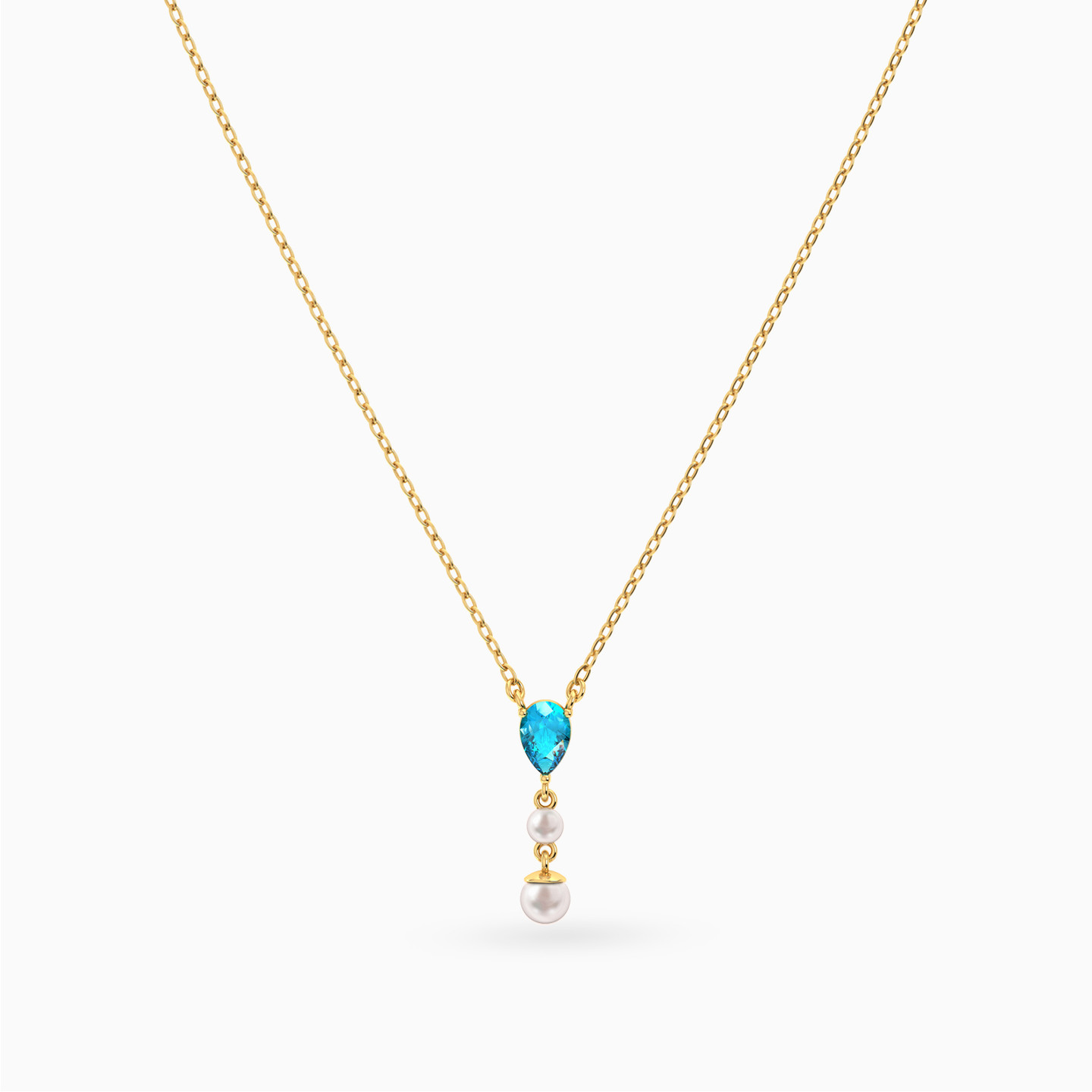 Pear Blue Stones & Pearls Necklace In 18K Gold - 3