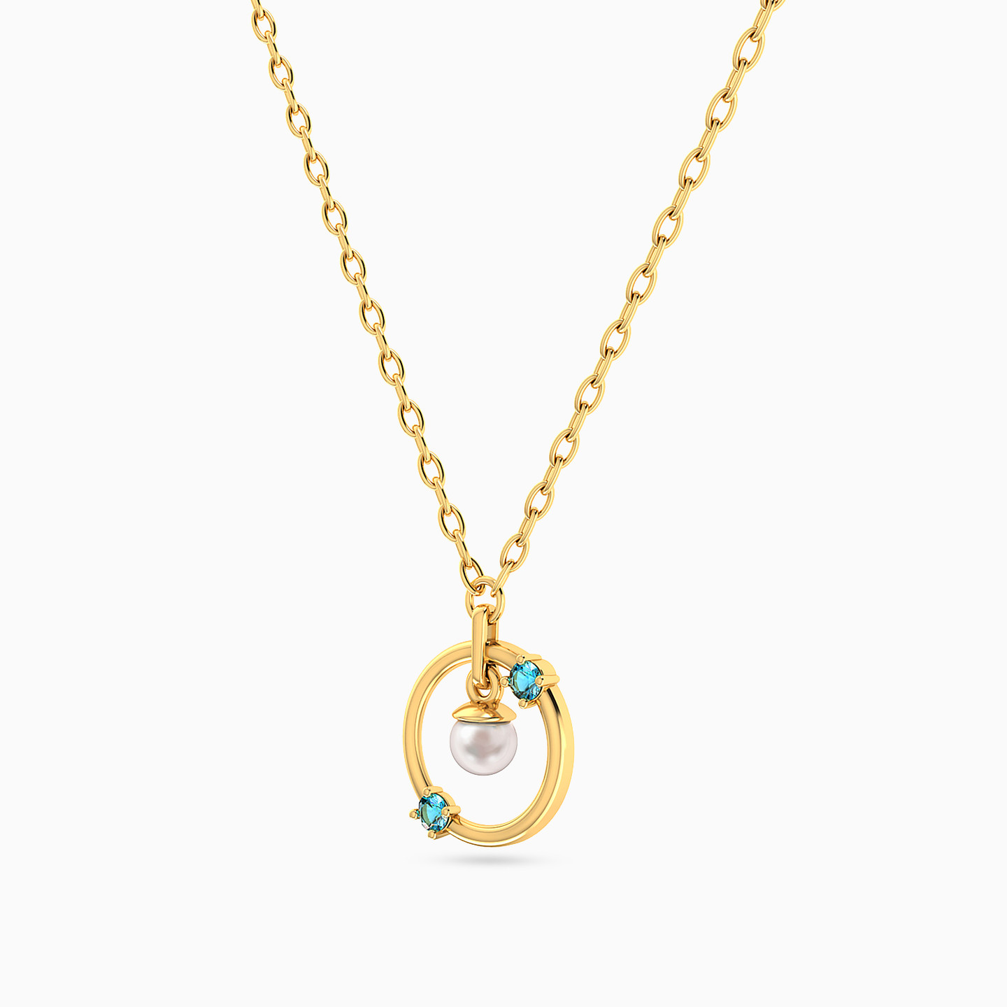 Circle Blue Stones & Pearls Necklace In 18K Gold - 2 Circle Blue Stones & Pearls Necklace In 18K Gold - 2