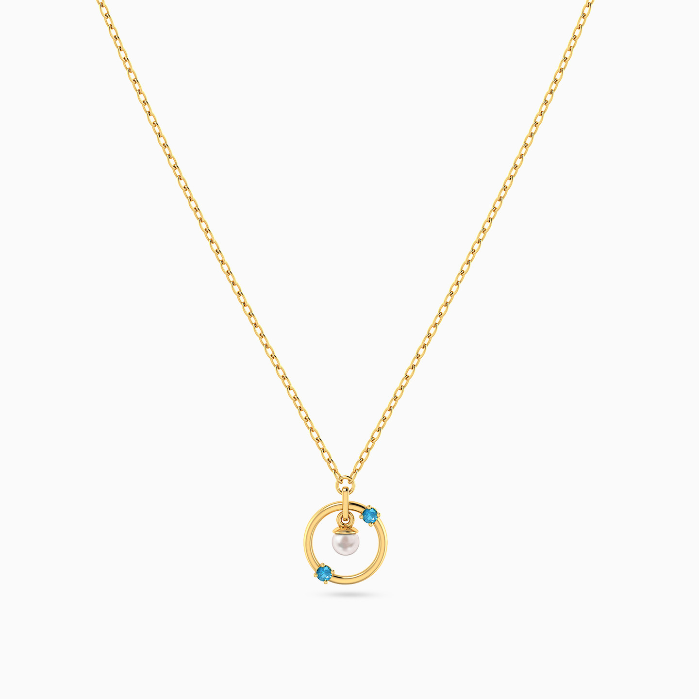 Circle Blue Stones & Pearls Necklace In 18K Gold - 3 Circle Blue Stones & Pearls Necklace In 18K Gold - 3