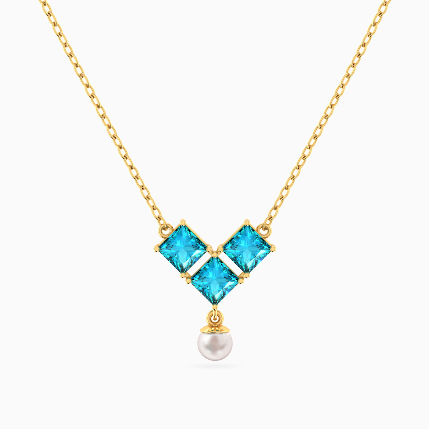 Square Blue Stones & Pearls Necklace In 18K Gold Square Blue Stones & Pearls Necklace In 18K Gold