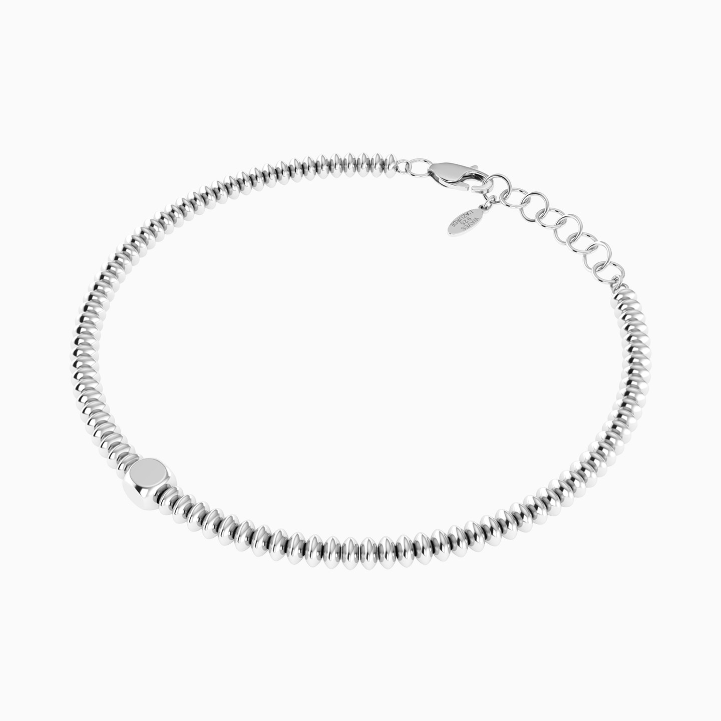 Beads & Cube Chain Bracelet In Silver - 3 Beads & Cube Chain Bracelet In Silver - 3