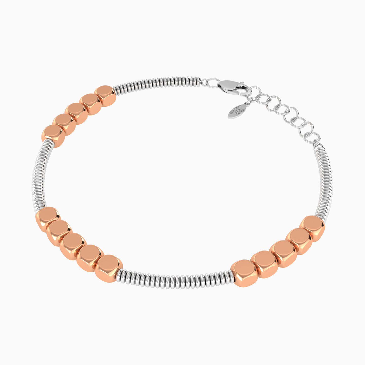 أسورة بسلسلة بخرزات ومكعبات من الفضة وطلاء ذهب وردي - 3 أسورة بسلسلة بخرزات ومكعبات من الفضة وطلاء ذهب وردي - 3