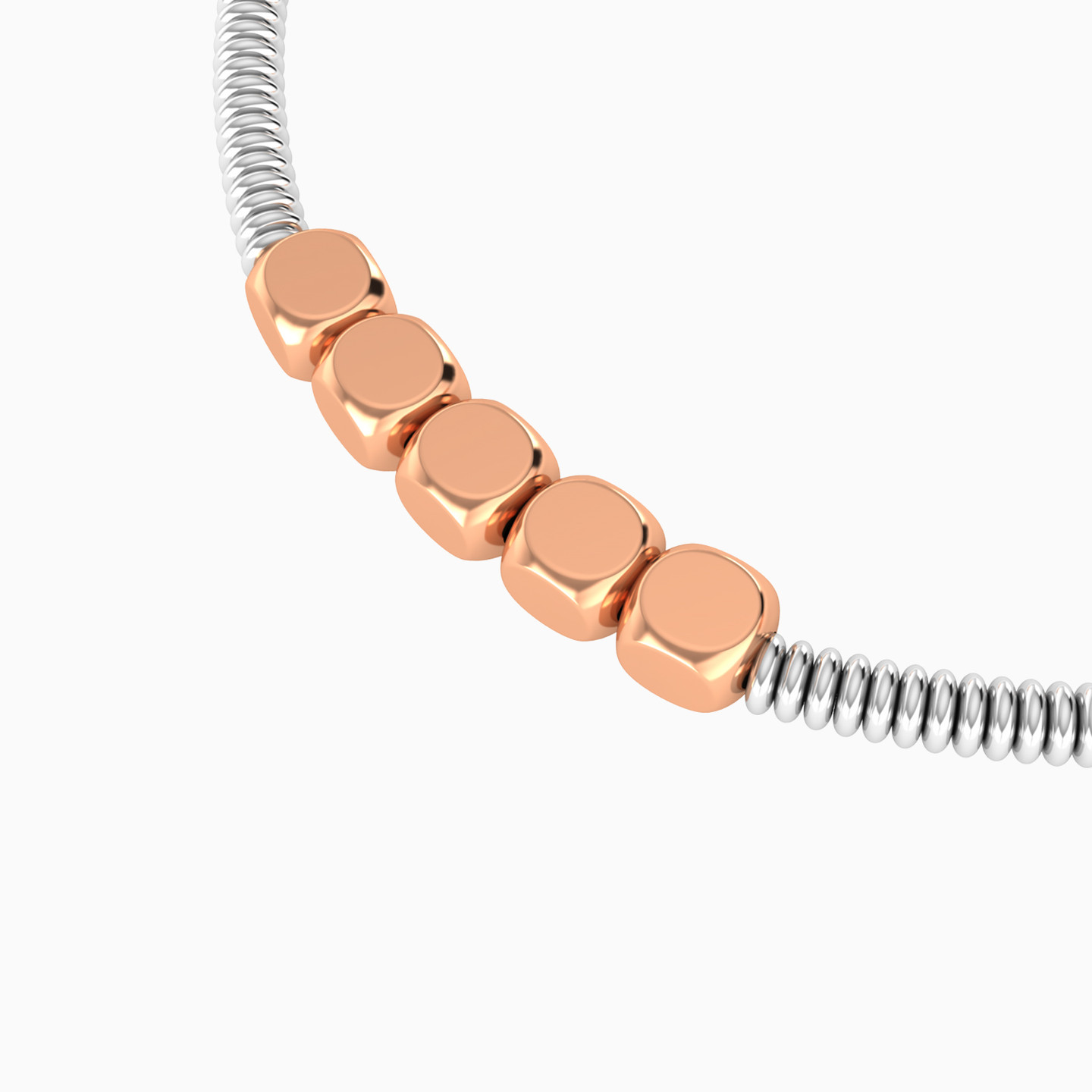 أسورة بسلسلة بخرزات ومكعبات من الفضة وطلاء ذهب وردي - 4 أسورة بسلسلة بخرزات ومكعبات من الفضة وطلاء ذهب وردي - 4