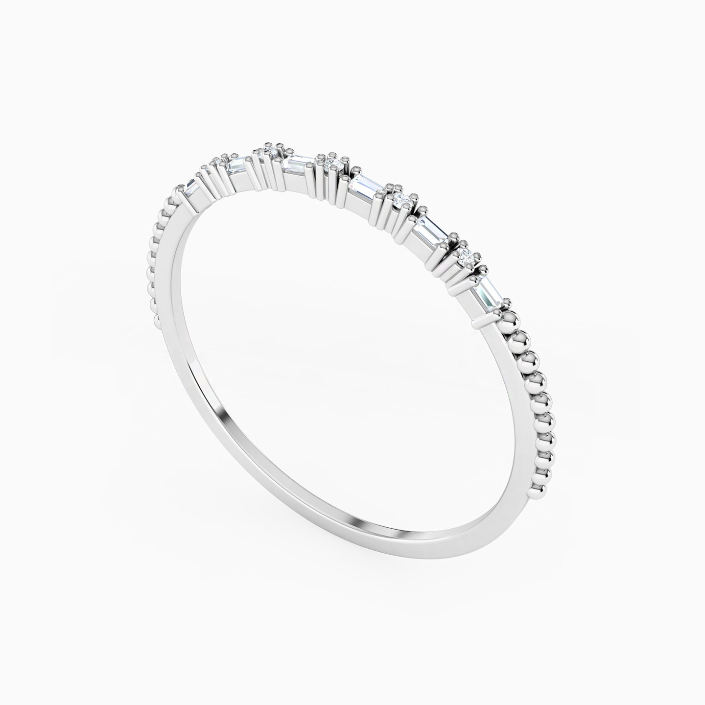 خاتم شكل باجيت ودائري ذهب عيار 18 قيراط مزين بالألماس - 2 خاتم شكل باجيت ودائري ذهب عيار 18 قيراط مزين بالألماس - 2