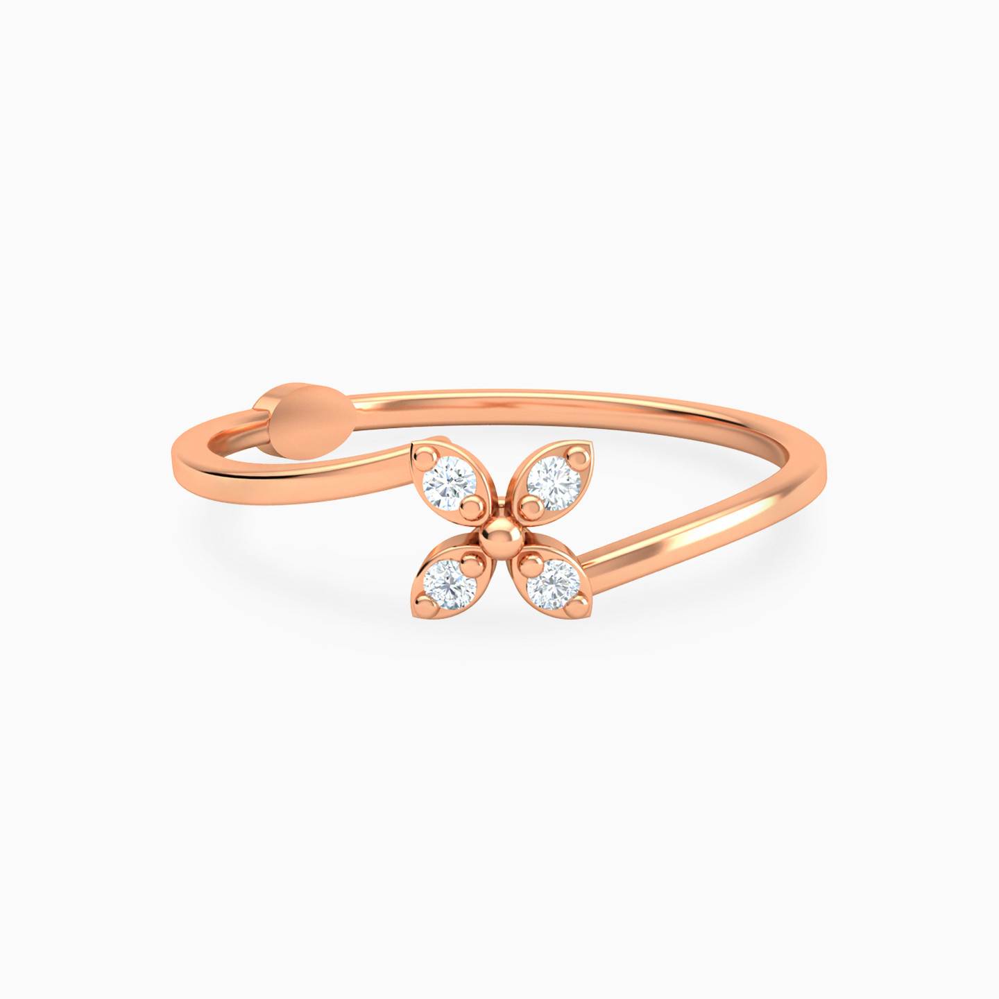 Four Petal Flower Diamond Ring In 18K Gold