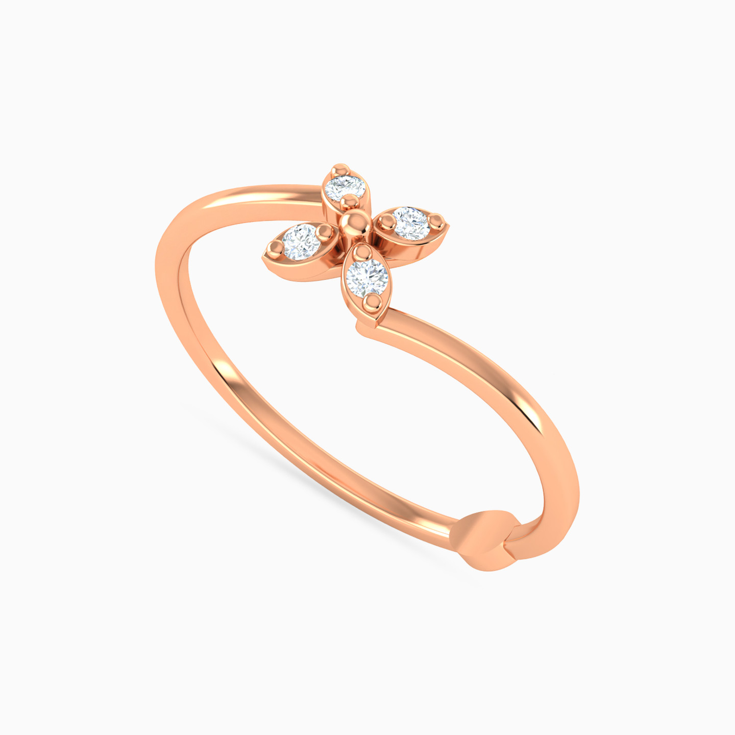 Four Petal Flower Diamond Ring In 18K Gold - 3