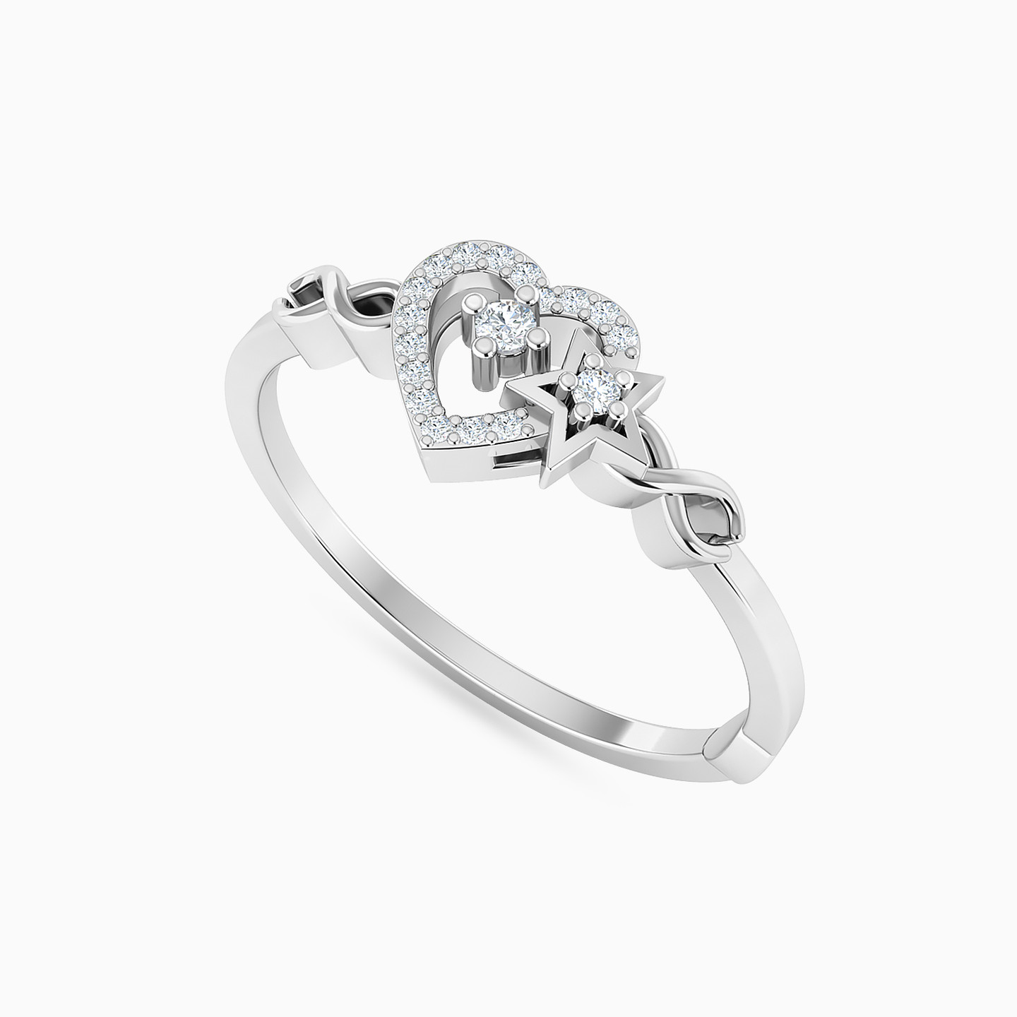 Heart & Star Shapes Diamond Ring In 18K Gold - 3 Heart & Star Shapes Diamond Ring In 18K Gold - 3