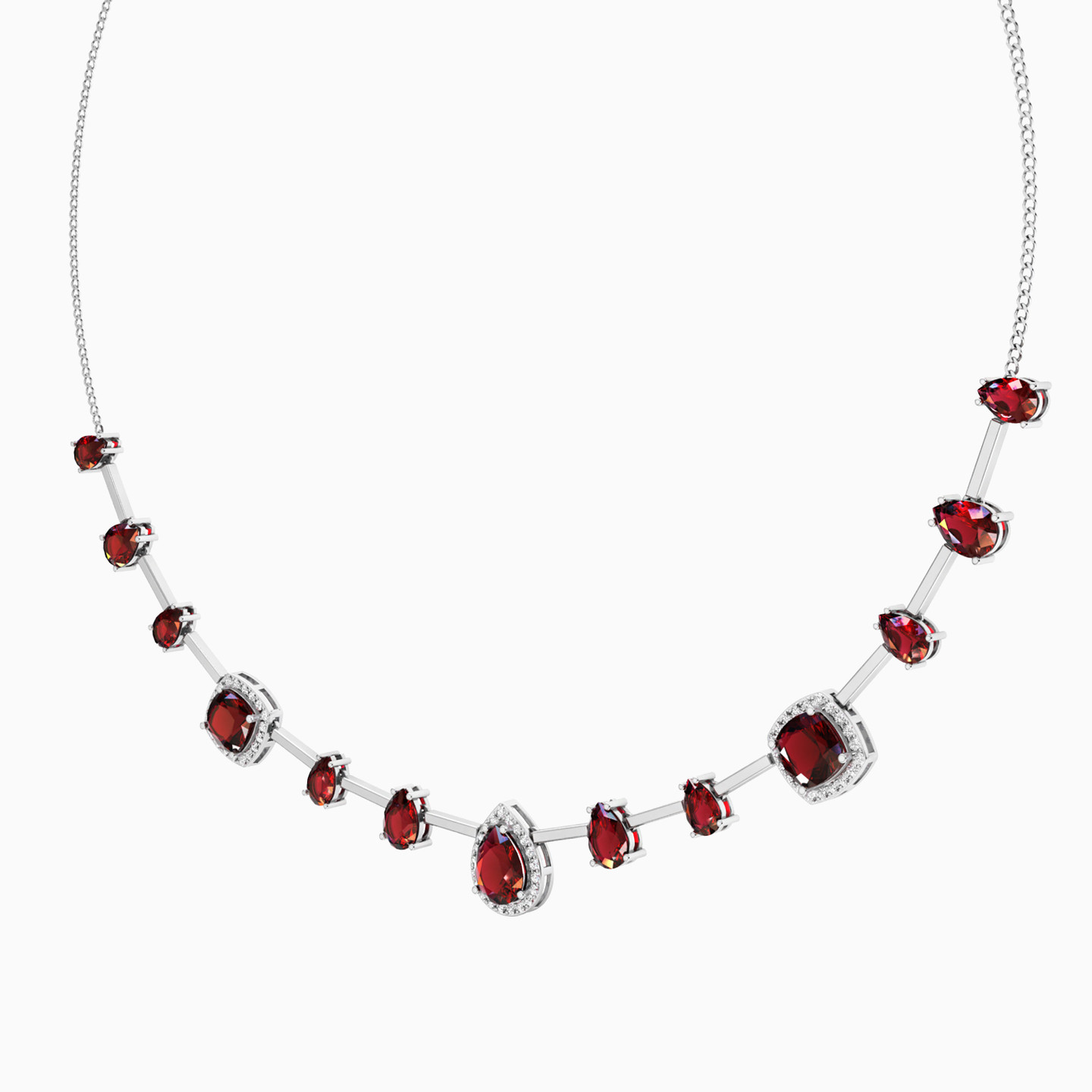 Multishaped Colored Stones Necklace In Silver - 2 Multishaped Colored Stones Necklace In Silver - 2