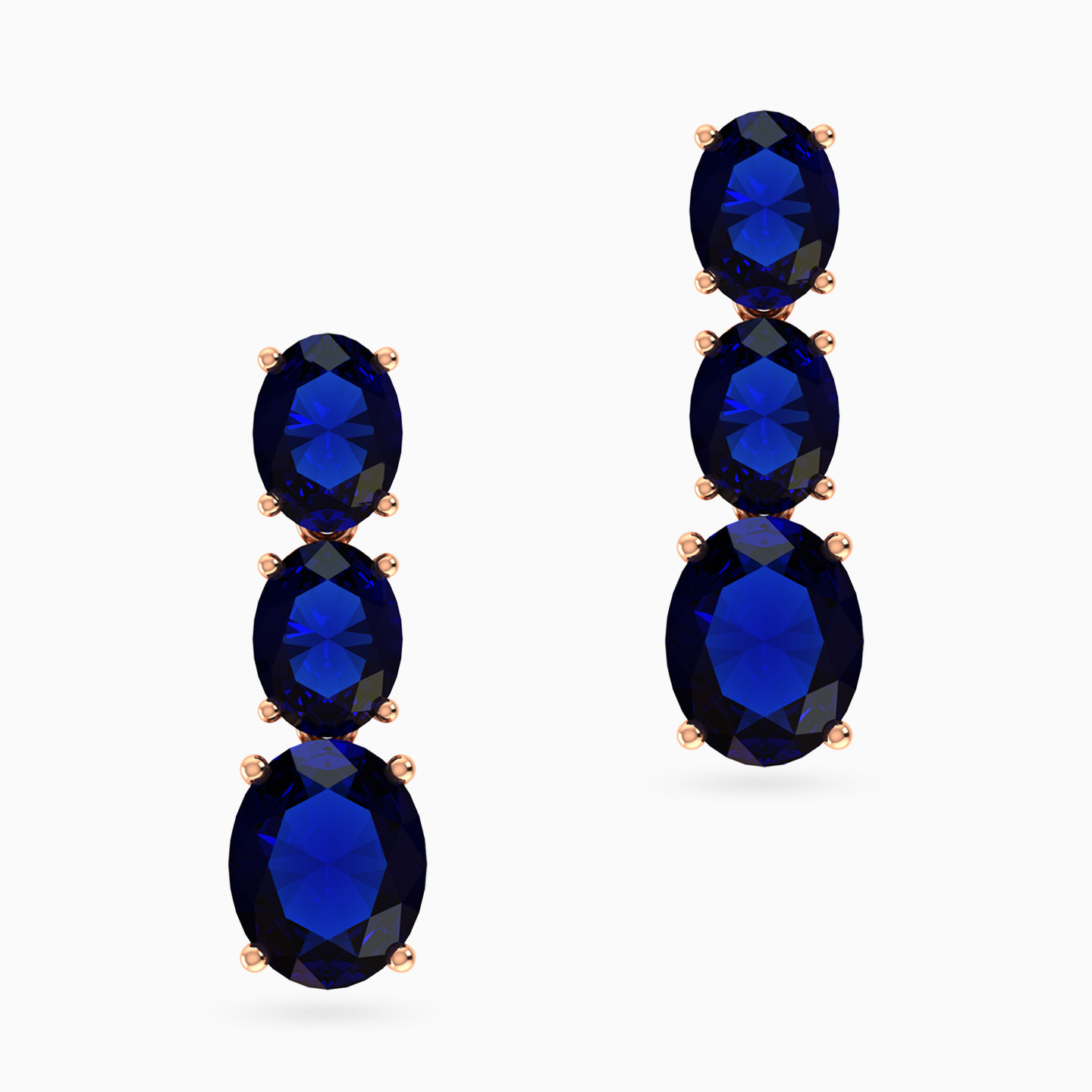 أقراط متدلية شكل بيضاوي مطلية بالذهب مزينة بأحجار زرقاء - 3 أقراط متدلية شكل بيضاوي مطلية بالذهب مزينة بأحجار زرقاء - 3