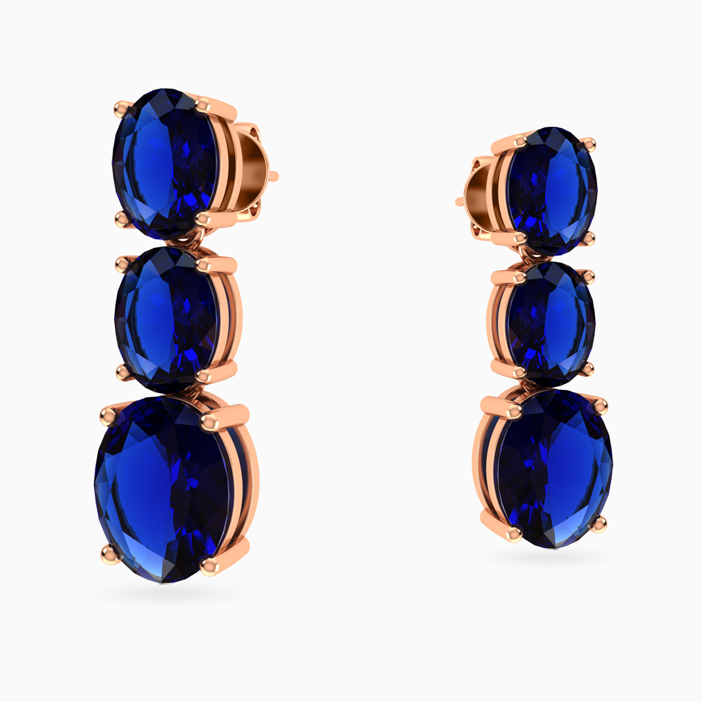 أقراط متدلية شكل بيضاوي مطلية بالذهب مزينة بأحجار زرقاء - 4 أقراط متدلية شكل بيضاوي مطلية بالذهب مزينة بأحجار زرقاء - 4