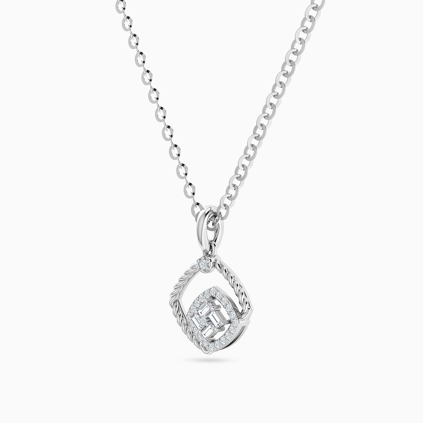 Layered Squares Diamond Necklace In 18K Gold - 2 Layered Squares Diamond Necklace In 18K Gold - 2