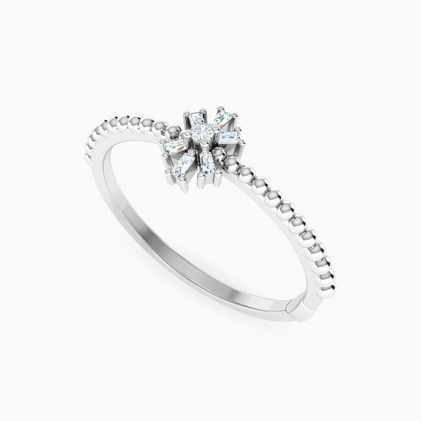 خاتم خرزي شكل زهرة ذهب عيار 18 قيراط مزين بالألماس - 3 خاتم خرزي شكل زهرة ذهب عيار 18 قيراط مزين بالألماس - 3