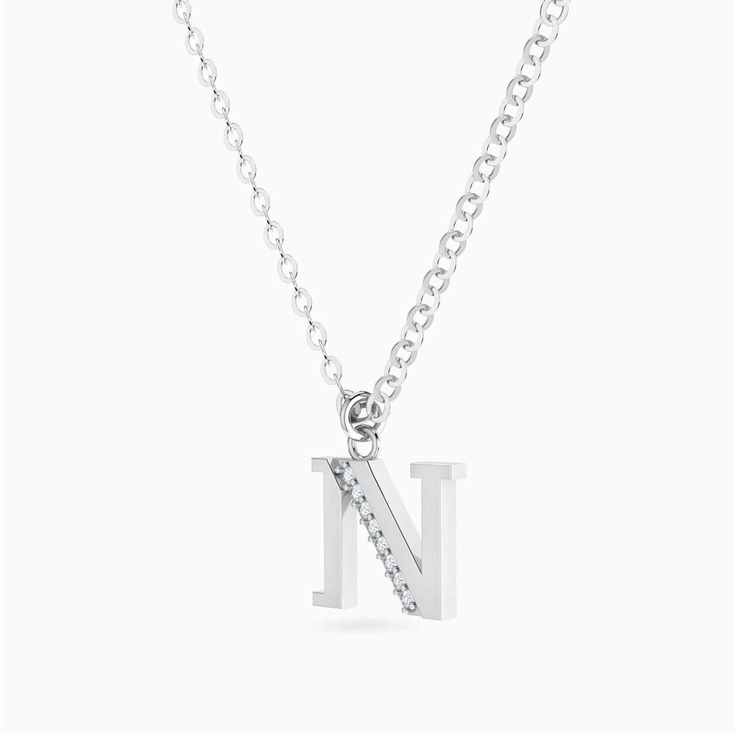 Letter N Diamond Necklace In 14K Gold - 2 Letter N Diamond Necklace In 14K Gold - 2