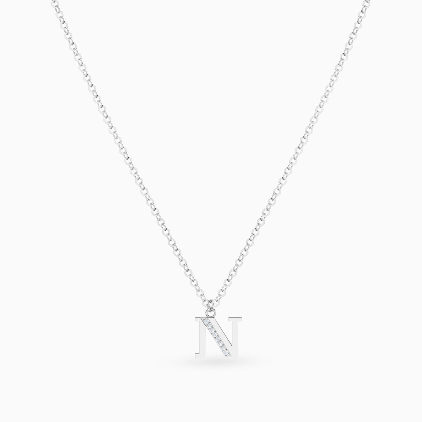 Letter N Diamond Necklace In 14K Gold - 3 Letter N Diamond Necklace In 14K Gold - 3