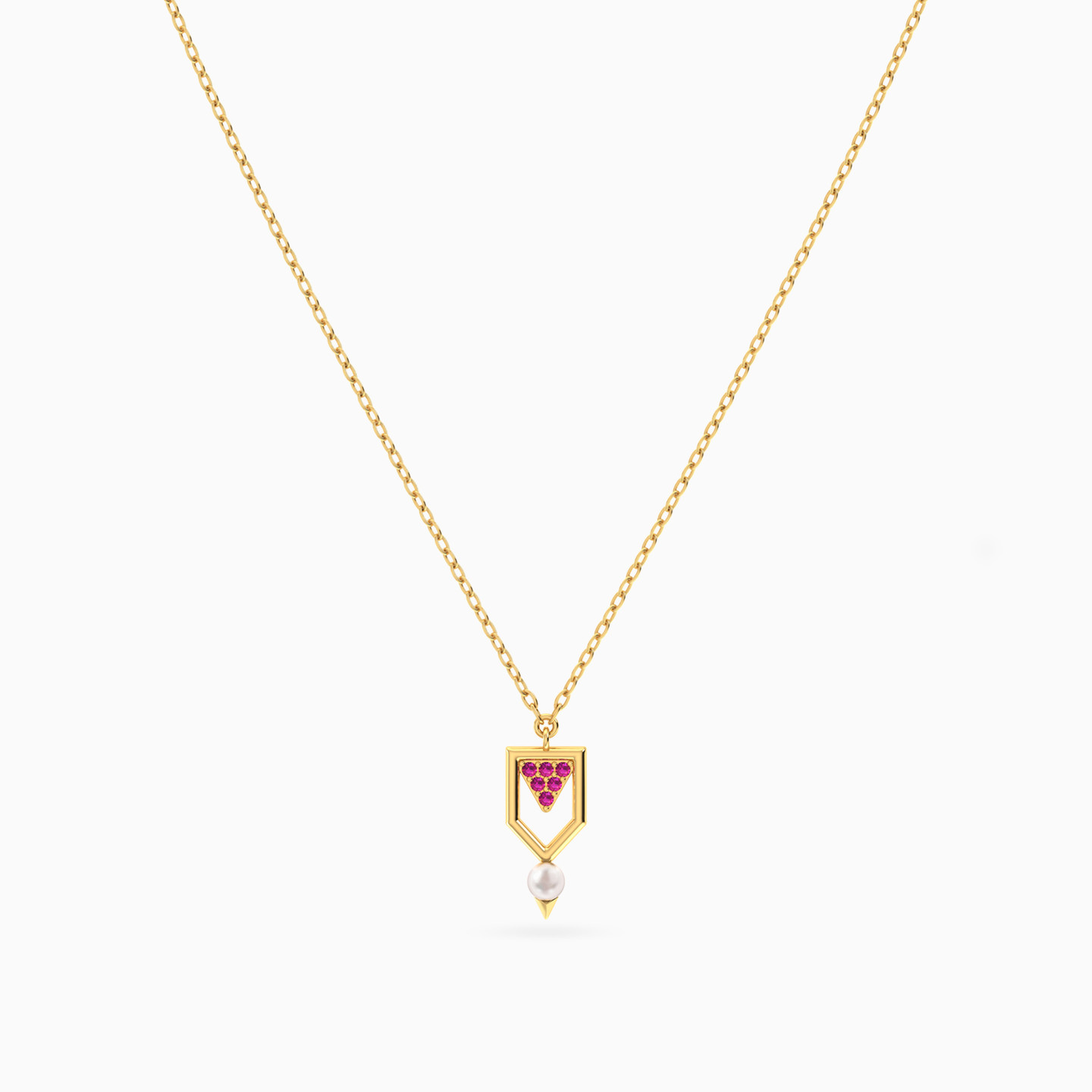 سلسلة شكل إطار هندسي ذهب عيار 18 قيراط مزينة بأحجار ملونة ولؤلؤ - 3 سلسلة شكل إطار هندسي ذهب عيار 18 قيراط مزينة بأحجار ملونة ولؤلؤ - 3