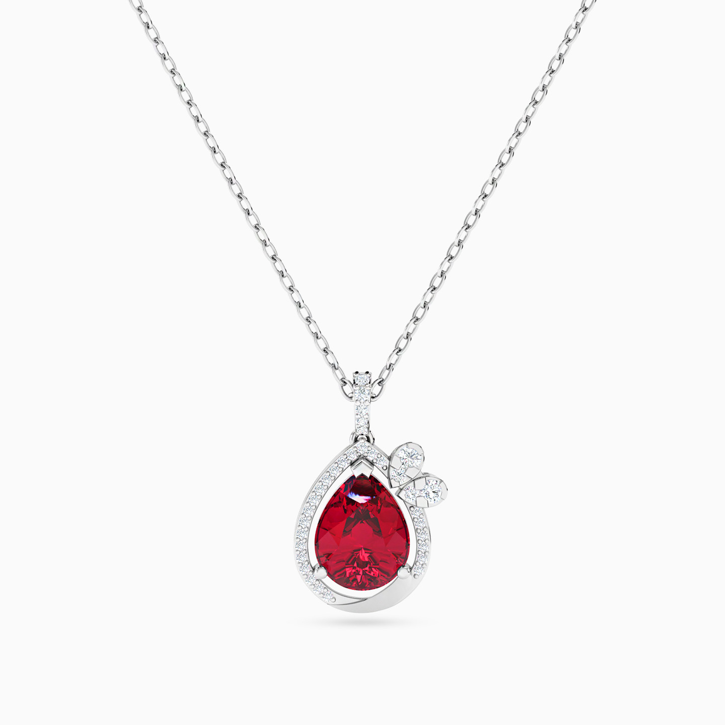 Pear Diamond & Red Stone Necklace in 18K Gold Pear Diamond & Red Stone Necklace in 18K Gold