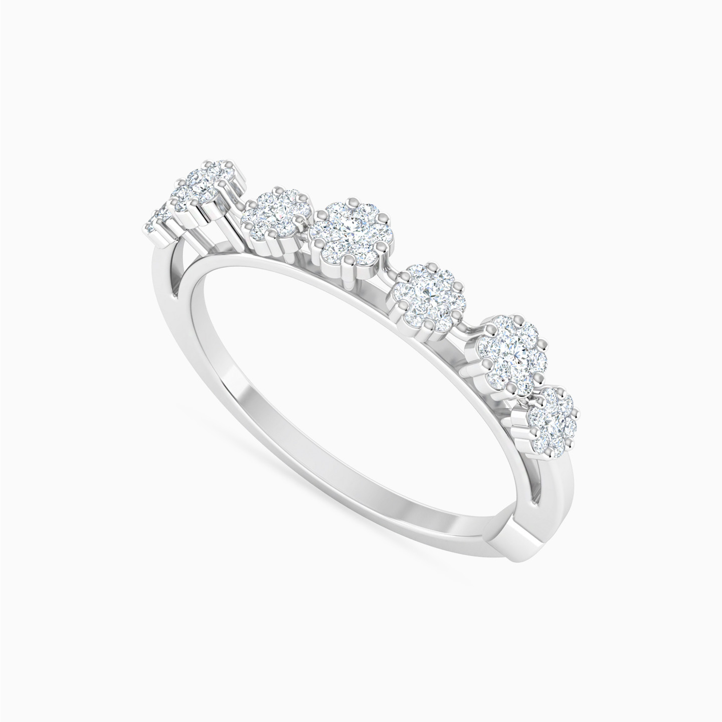 Floral Clusters with Elevated Settings Diamond Ring in 18K Gold - 3 Floral Clusters with Elevated Settings Diamond Ring in 18K Gold - 3