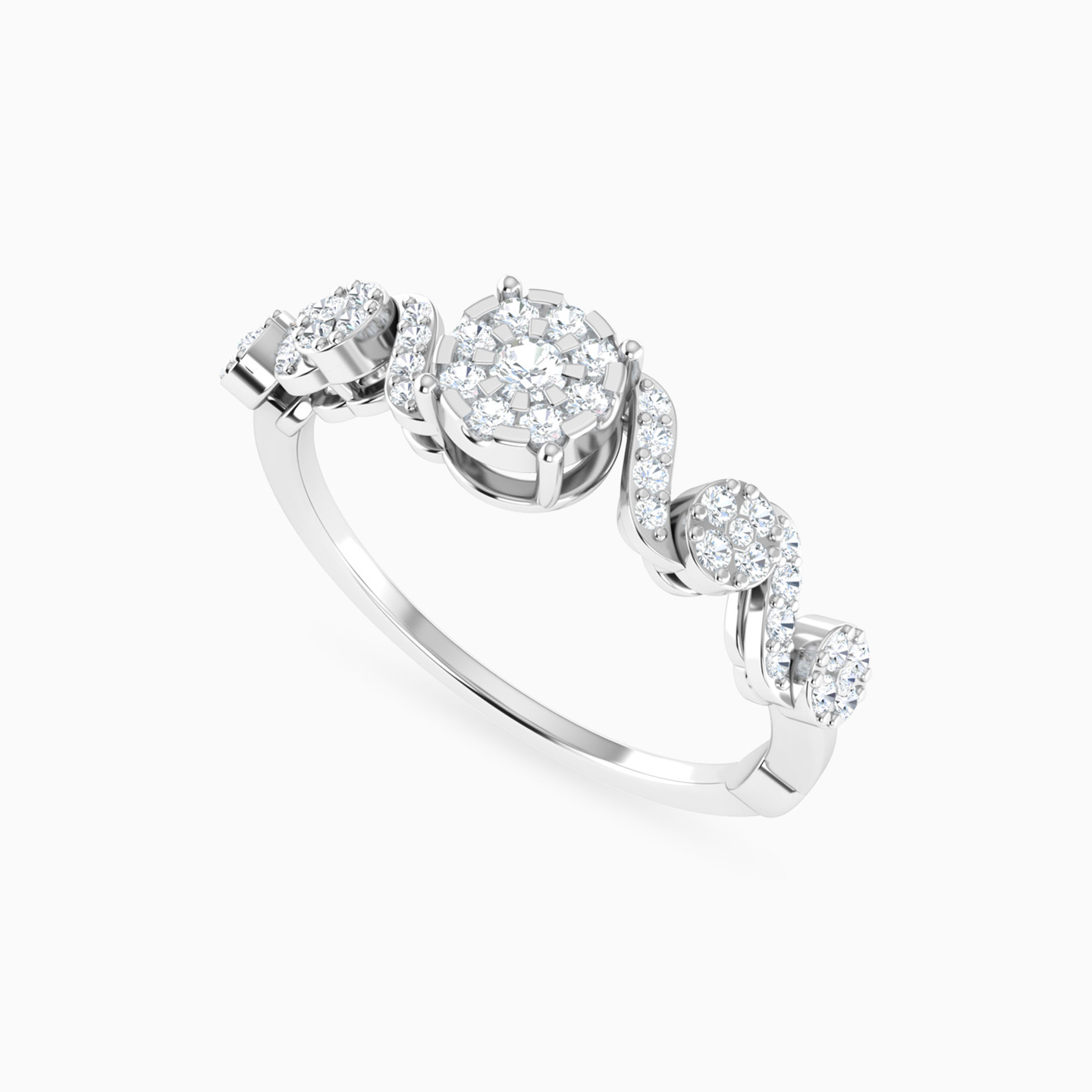 Round Clusters & Curves Diamond Ring in 18K Gold - 3 Round Clusters & Curves Diamond Ring in 18K Gold - 3