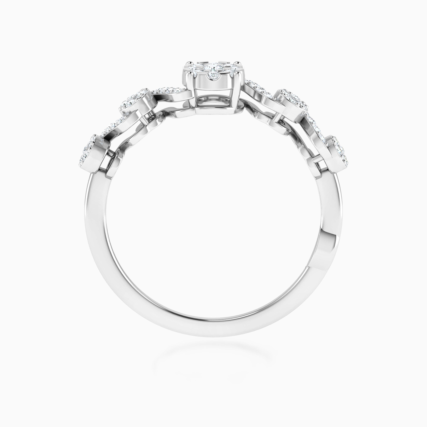 Round Clusters & Curves Diamond Ring in 18K Gold - 4 Round Clusters & Curves Diamond Ring in 18K Gold - 4