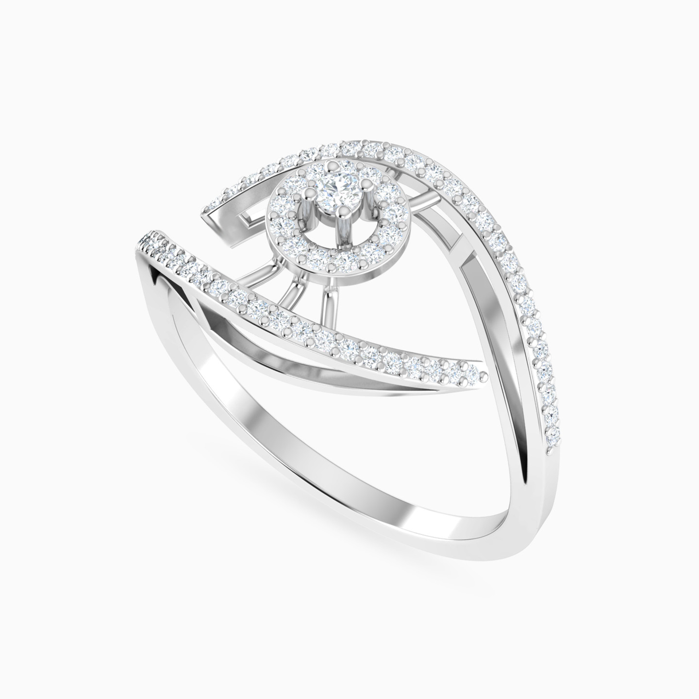 Eye Shape Diamond Open Ring in 18K Gold - 3 Eye Shape Diamond Open Ring in 18K Gold - 3