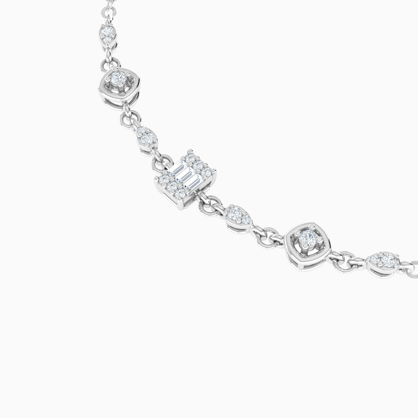 Different Motifs Diamond Chain Bracelet in 18K Gold - 4 Different Motifs Diamond Chain Bracelet in 18K Gold - 4