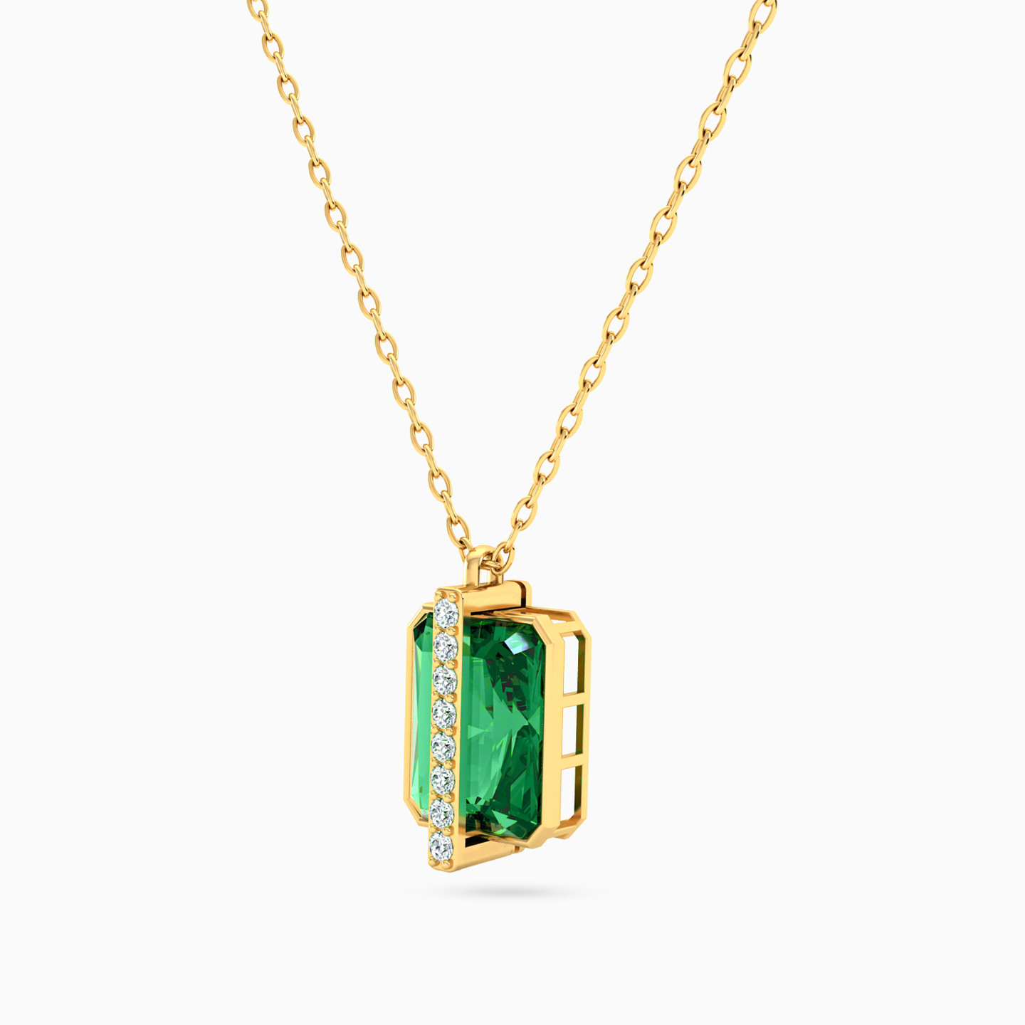 Rectangle Green Stone Necklace in 14K Gold - 2 Rectangle Green Stone Necklace in 14K Gold - 2