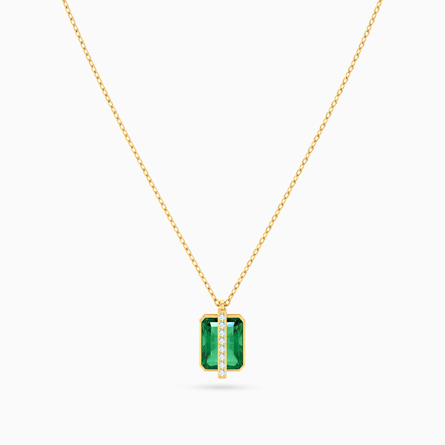 Rectangle Green Stone Necklace in 14K Gold - 3 Rectangle Green Stone Necklace in 14K Gold - 3