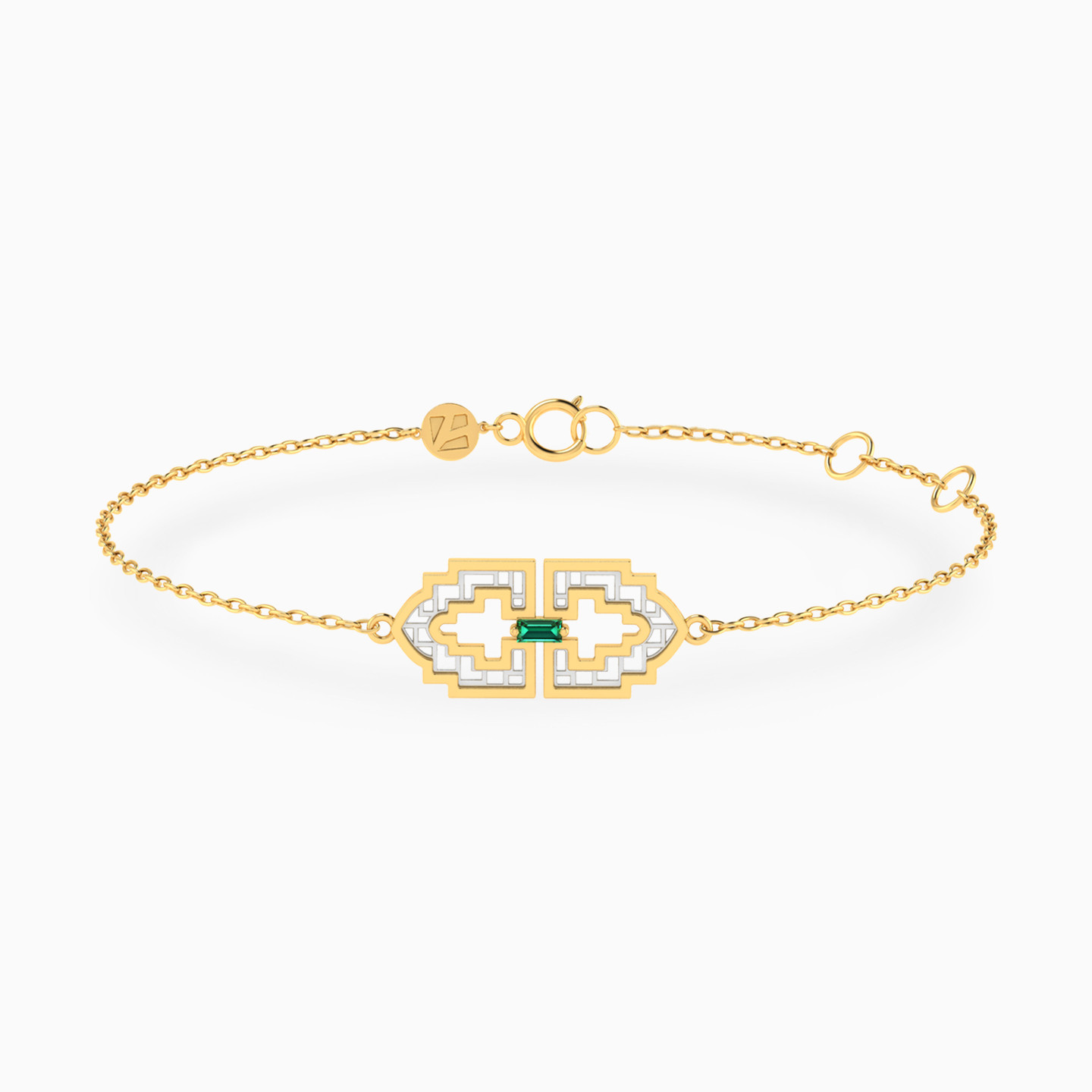 Geometric Arabesque Green Stone Chain Bracelet in 14K Gold Geometric Arabesque Green Stone Chain Bracelet in 14K Gold