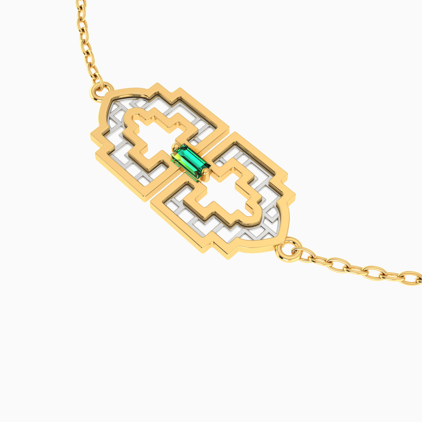 Geometric Arabesque Green Stone Chain Bracelet in 14K Gold - 4 Geometric Arabesque Green Stone Chain Bracelet in 14K Gold - 4